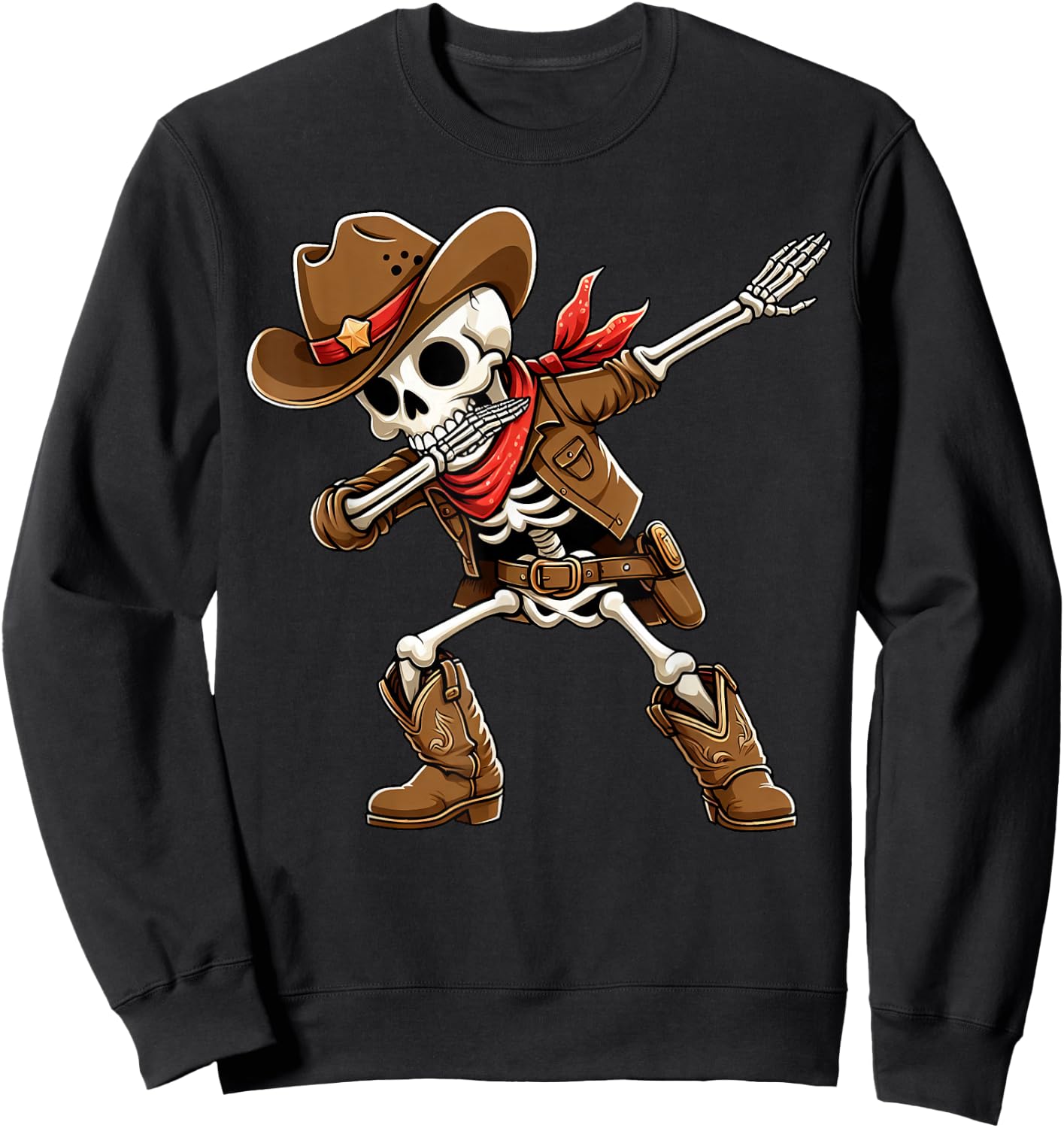 Funny Dabbing Skeleton Cowboy Halloween Costume Kids Boys Sweatshirt - Sweatshirt | Black