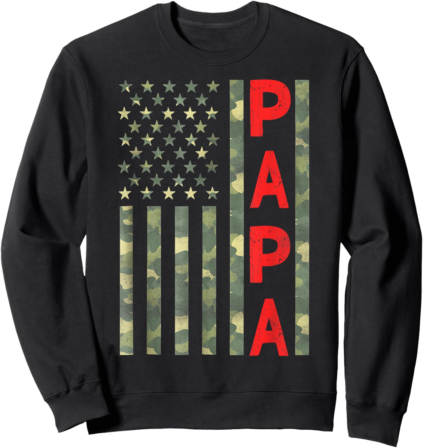 Proud Papa US American Flag Camo Funny Father's Day Dad 2026 Sweatshirt - Sweatshirt | Black