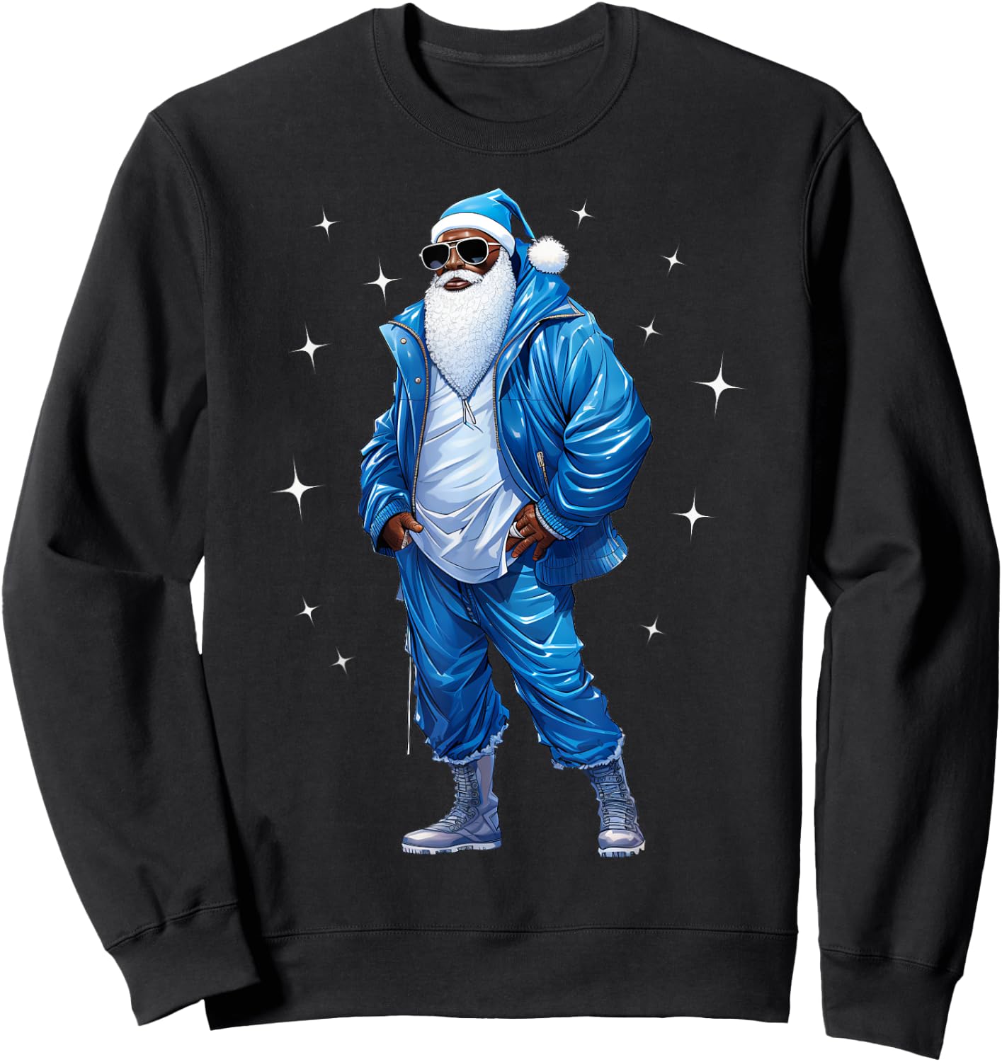 African American Santa Christmas Pajama Cool Black X-Mas Sweatshirt - Sweatshirt | Black