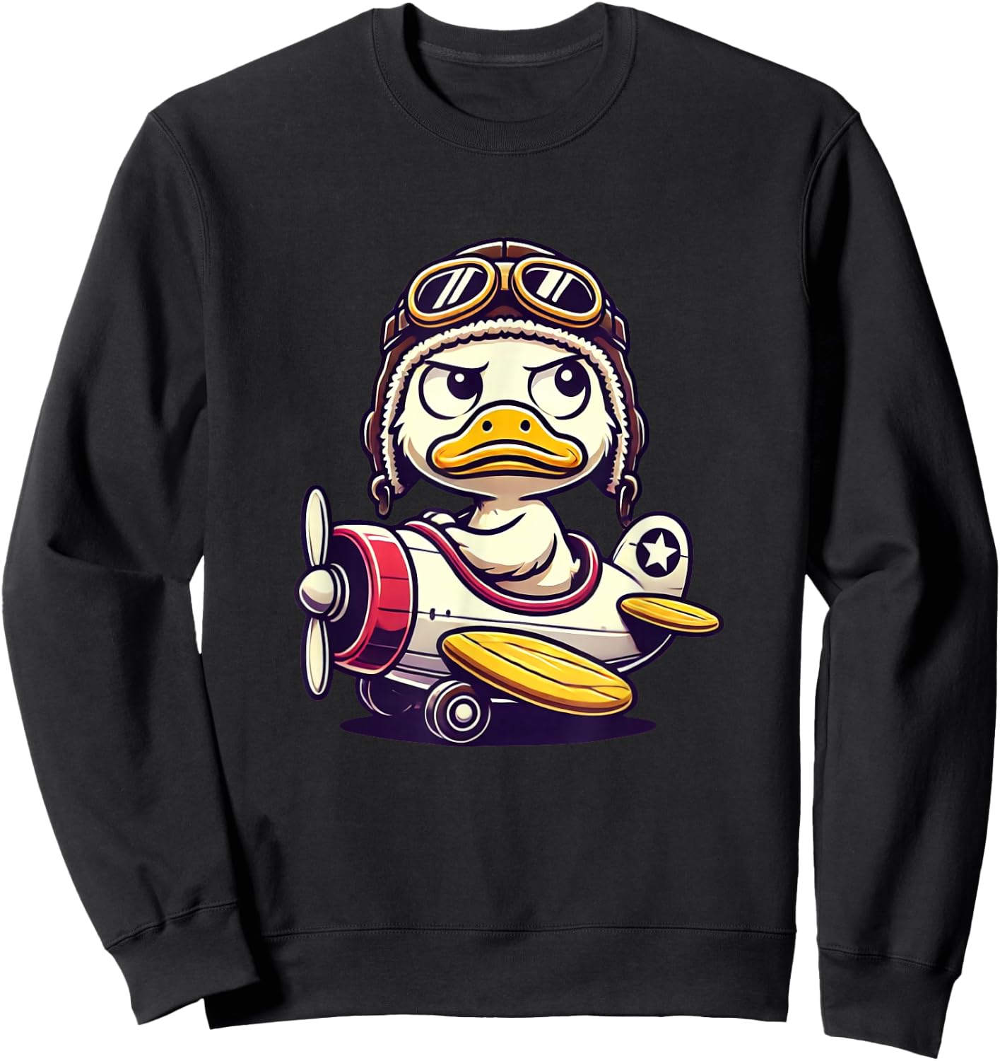 Funny Duck Pilot Cute Duck In Airplane Aviation Humor , Black, S Sweatshirt - Sweatshirt | Black