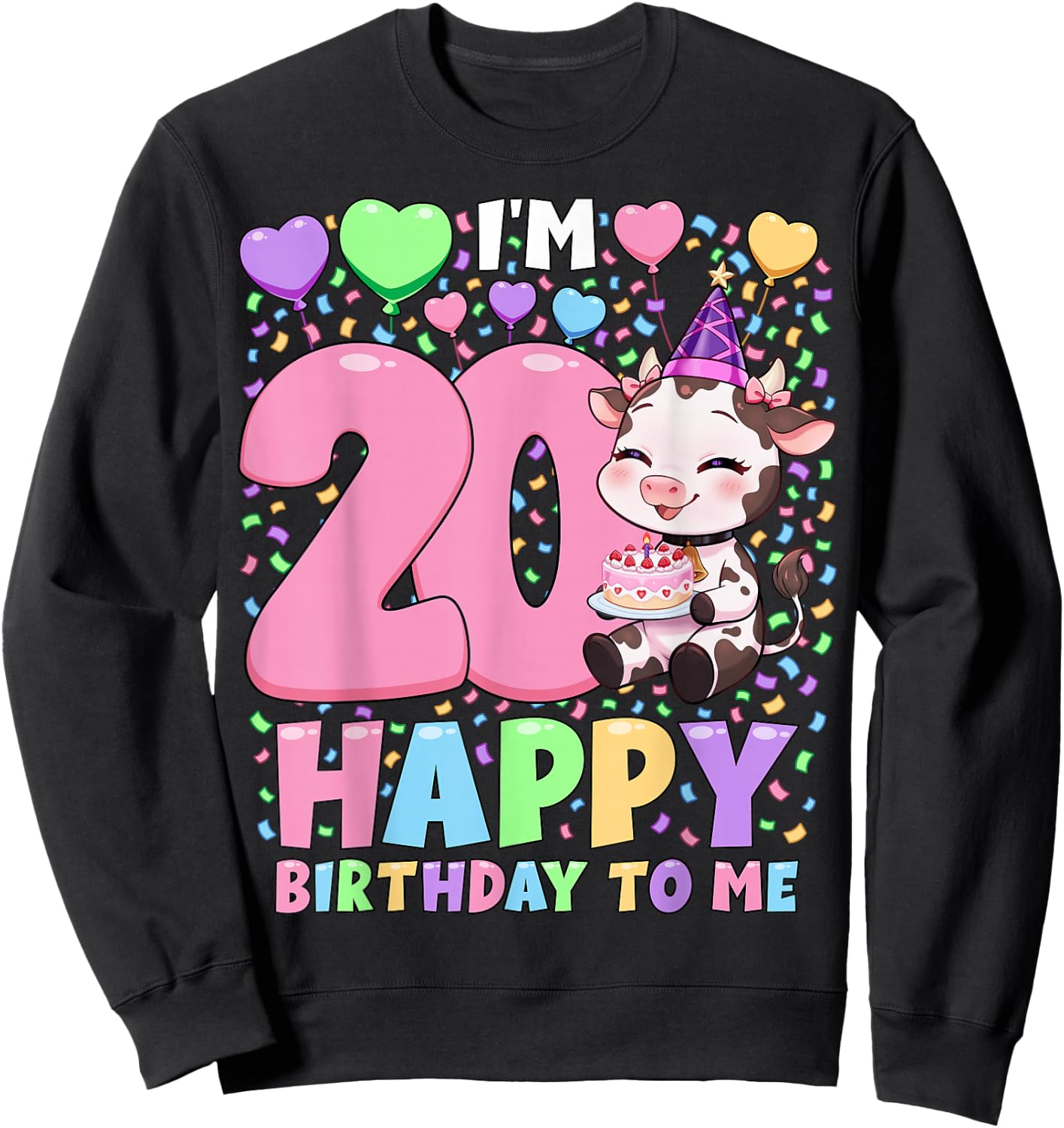 Farm Animal Cow Birthday Shirt | Girls 20th Birthday Cow Sweatshirt - Sweatshirt | Black