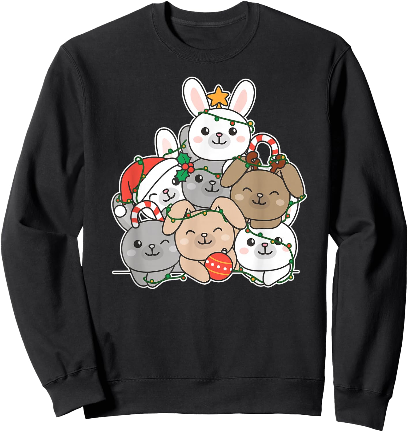 Bunny Christmas Tree Funny Animal Christmas Sweatshirt - Sweatshirt | Black