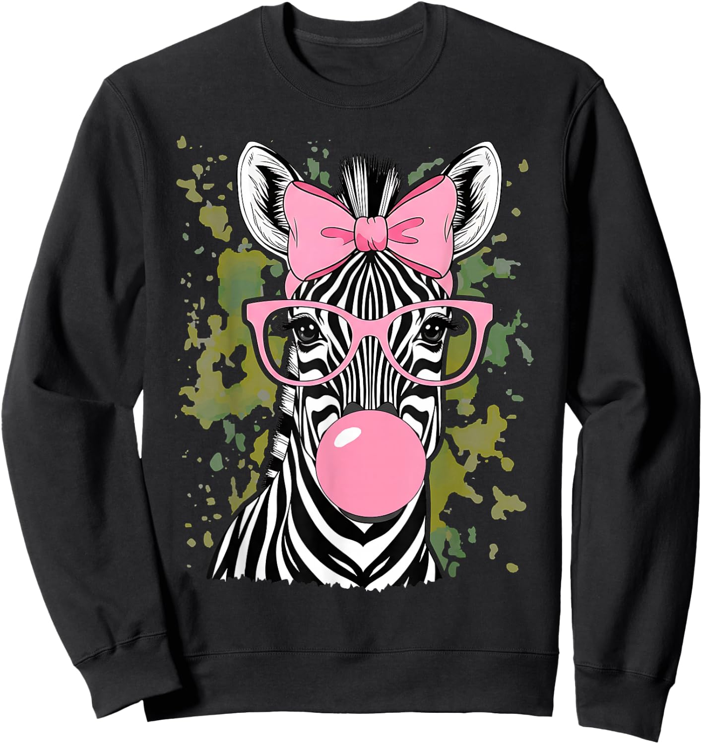 Zebra Wearing Glasses and Blowing Pink Bubble Gum Sweatshirt - Sweatshirt | Black