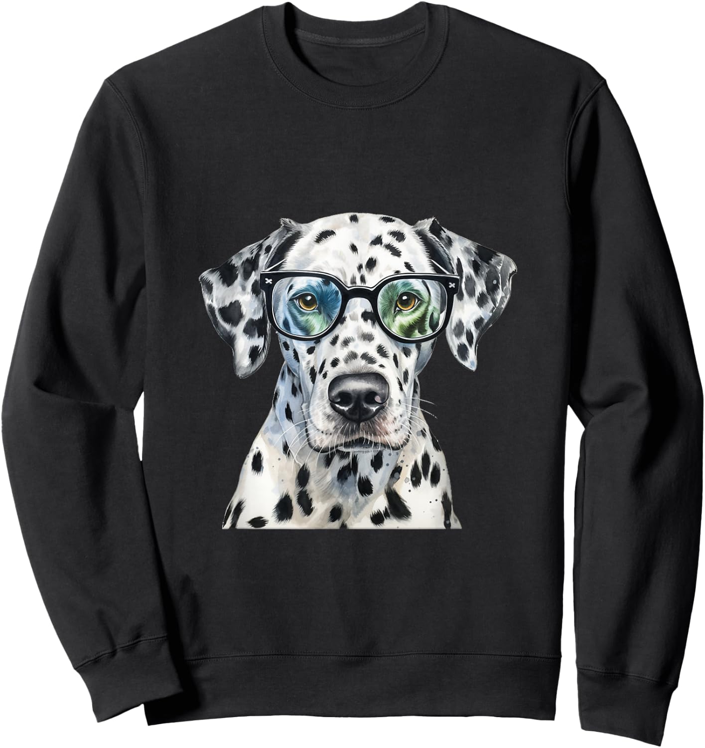 Dalmatian Watercolour Dog Wearing Glasses Sweatshirt - Sweatshirt | Black
