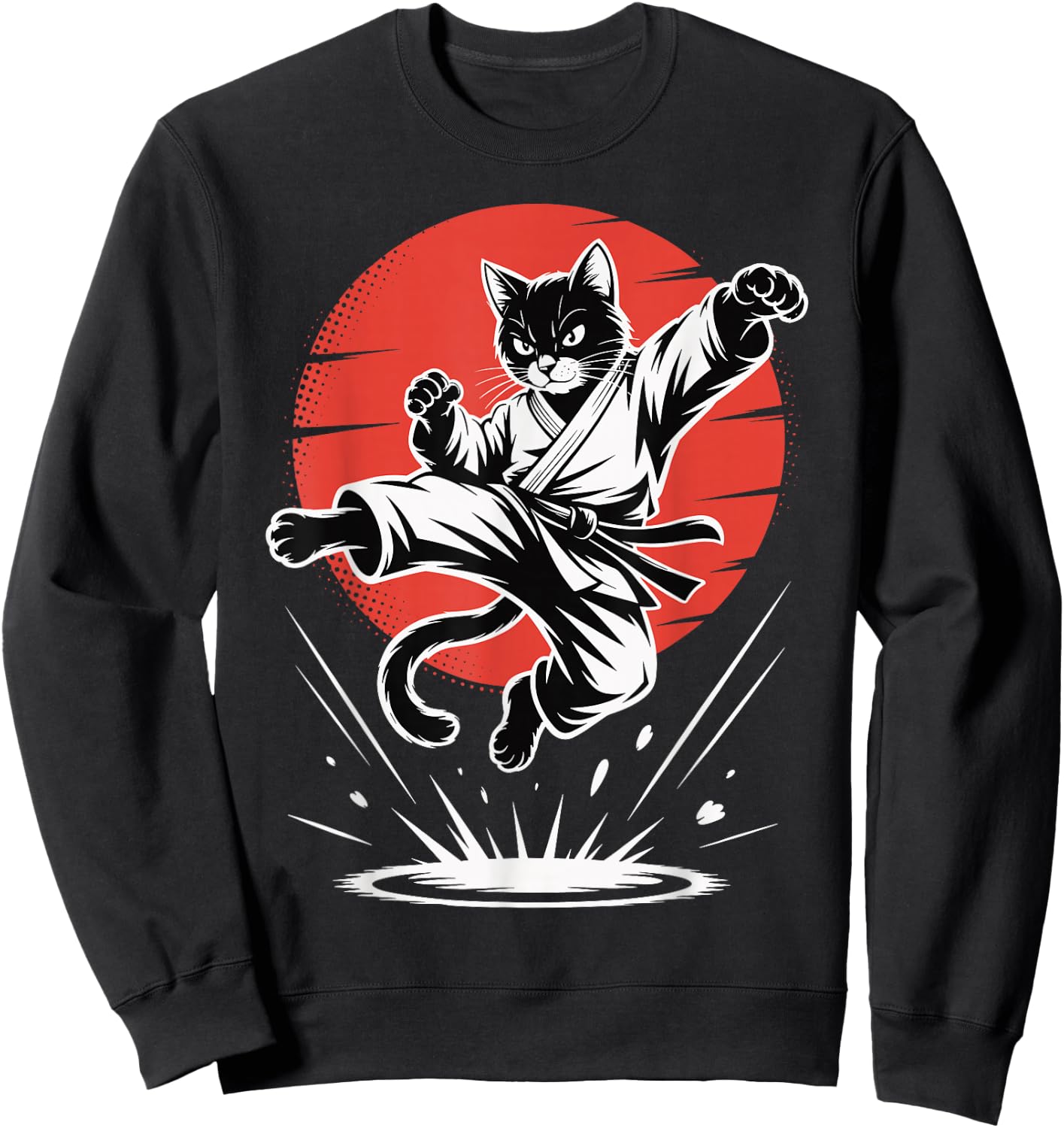 Funny Karate Cat Martial Arts Black Belt Fighter Jump Kick Sweatshirt - Sweatshirt | Black