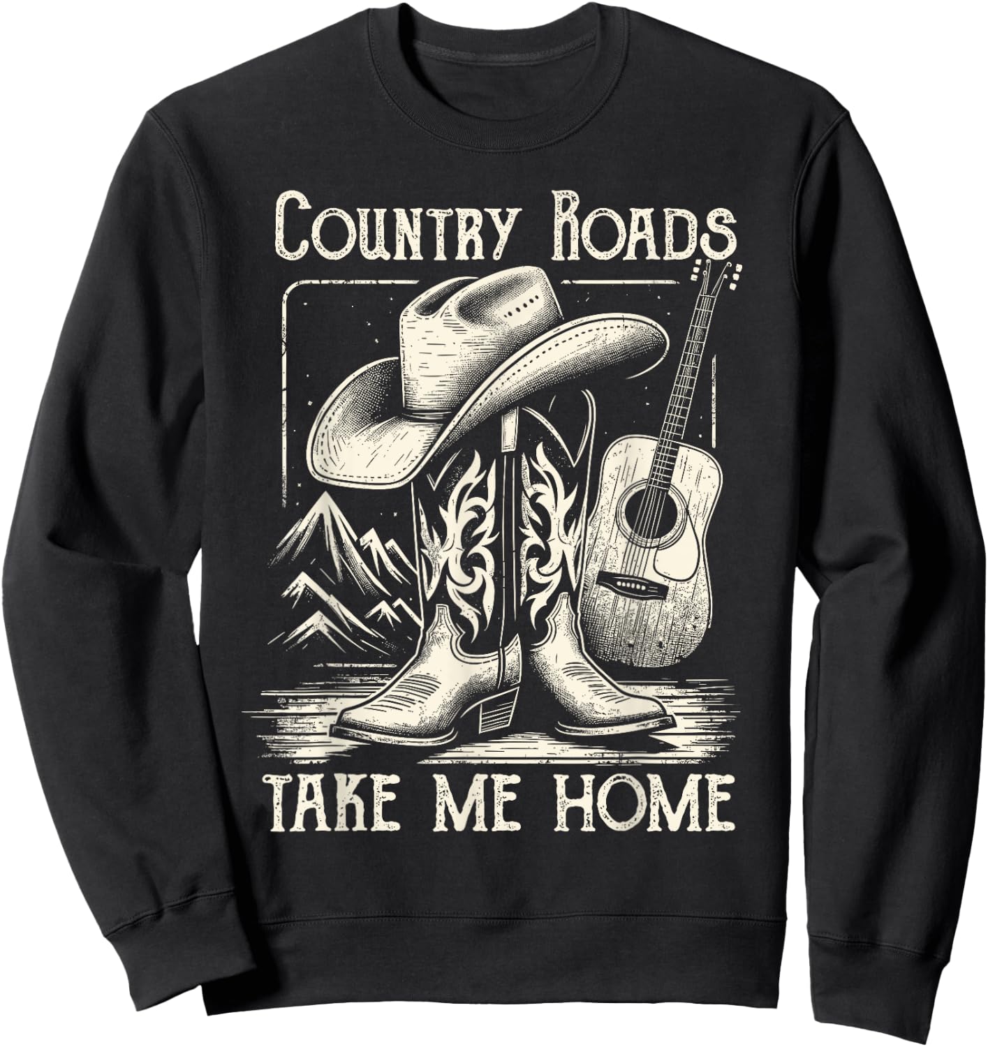 Country Roads Take Me Home Cowboy Western Virginia Retro Sweatshirt - Sweatshirt | Black