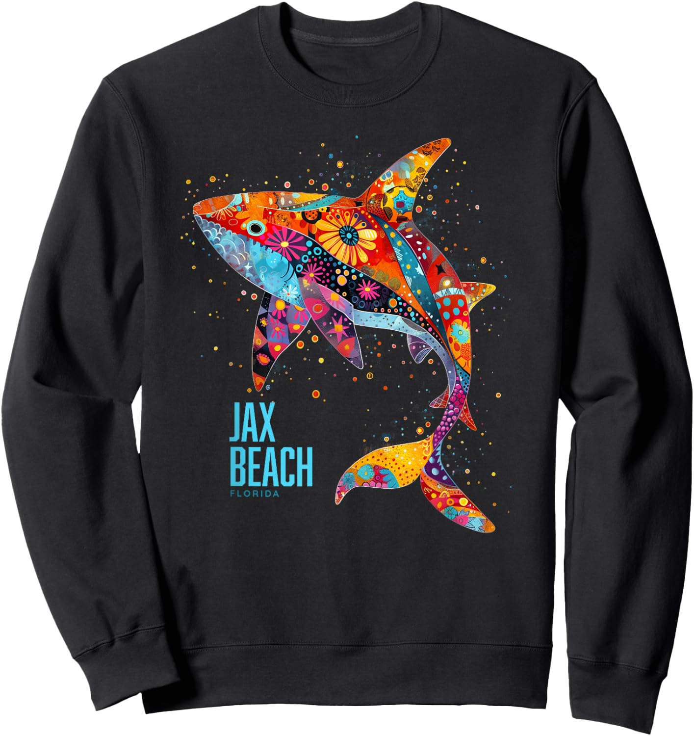 Jax Beach Florida Vacation Jacksonville FL Tribal Shark Women Sweatshirt - Sweatshirt | Black