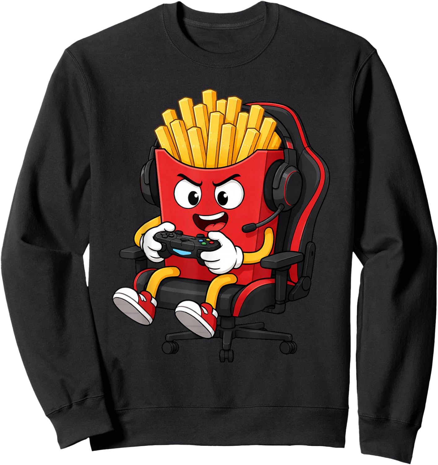 Fries Playing Video Games Funny Fast Food Kids Gamer Gears Sweatshirt - Sweatshirt | Black
