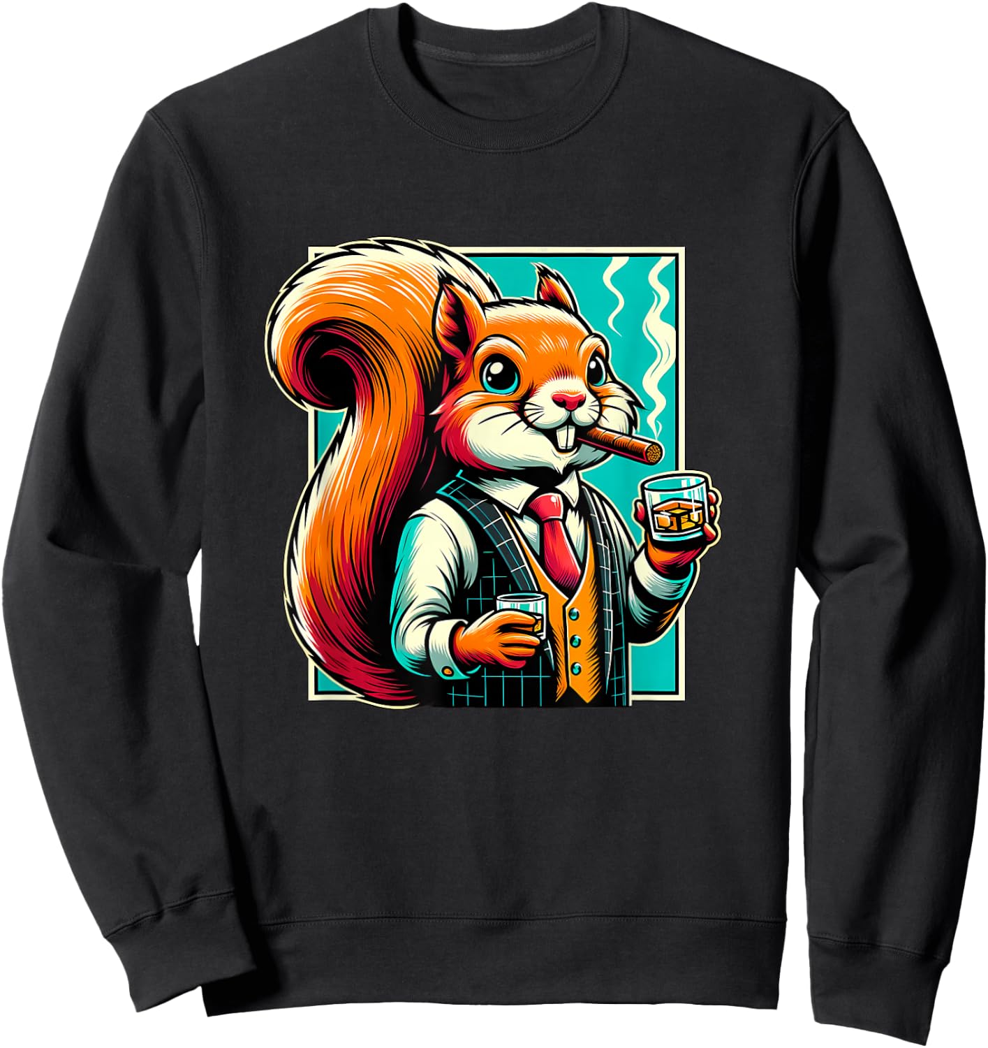 Squirrel Cigar And Whiskey Sweatshirt - Sweatshirt | Black