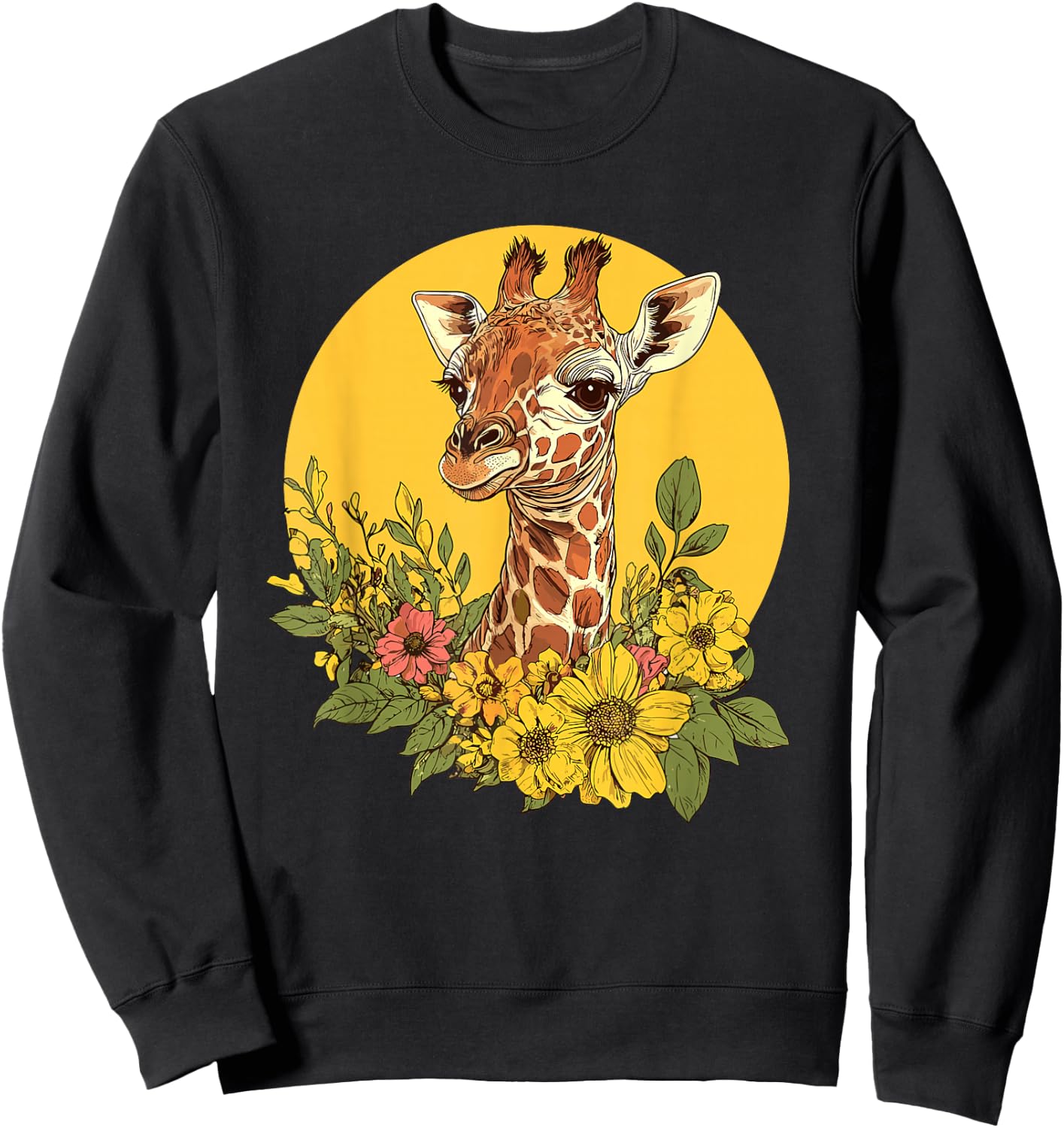 Charming Giraffe Surrounded By Flowers Sweatshirt - Sweatshirt | Black