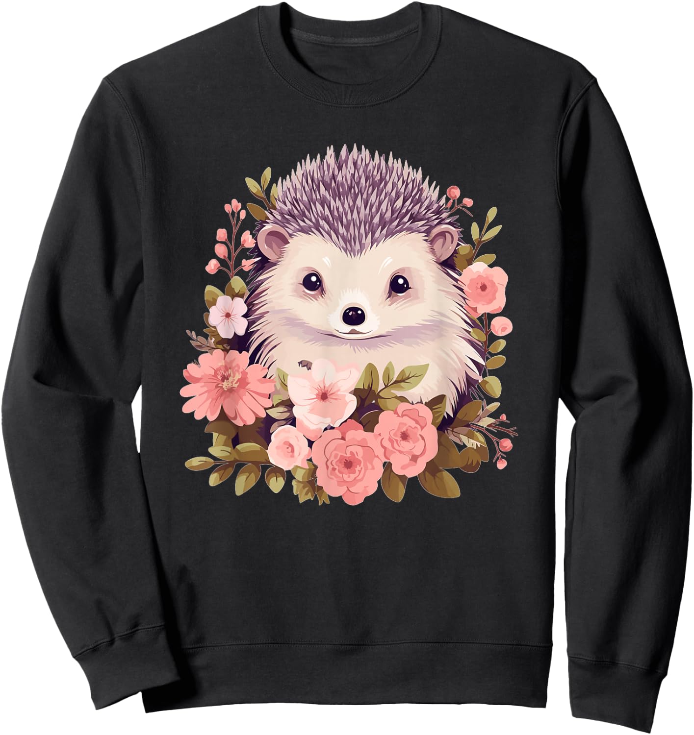 Cute Hedgehog with Flowers I Hedgehog Sweatshirt - Sweatshirt | Black