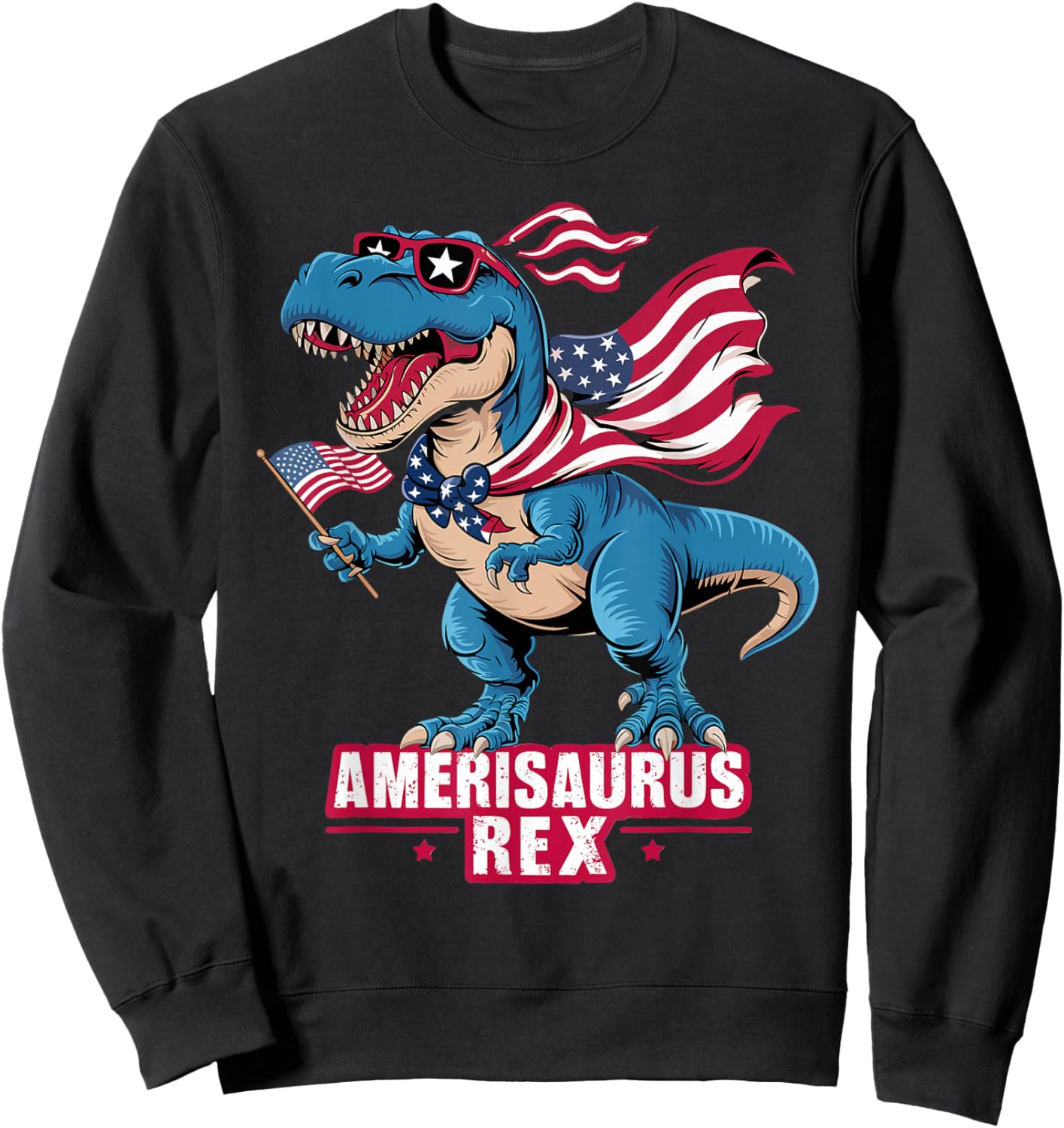 Dinosaur 4th of July Men Women Boys Girls Amerisaurus Rex Sweatshirt - Sweatshirt | Black