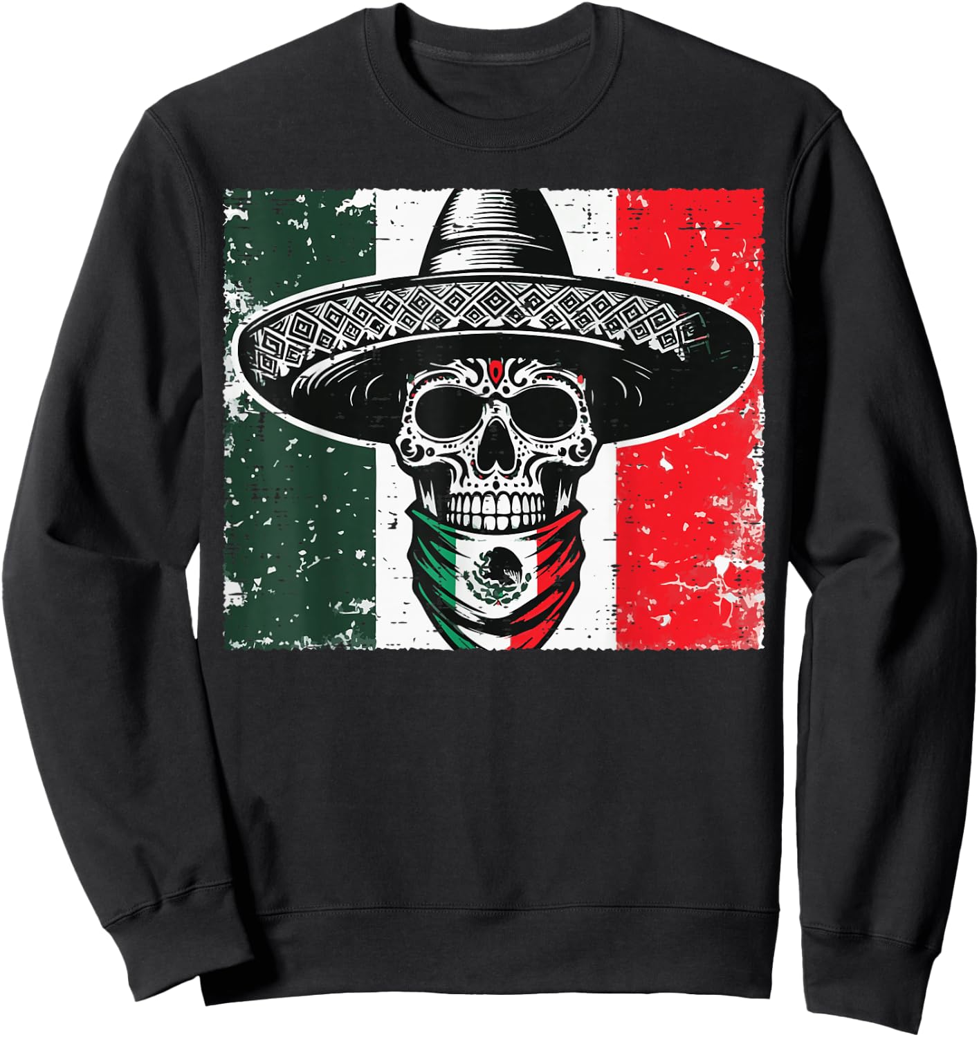 Skull Sombrero Mexico Flag Mexican Pride Men Women Kids Sweatshirt - Sweatshirt | Black