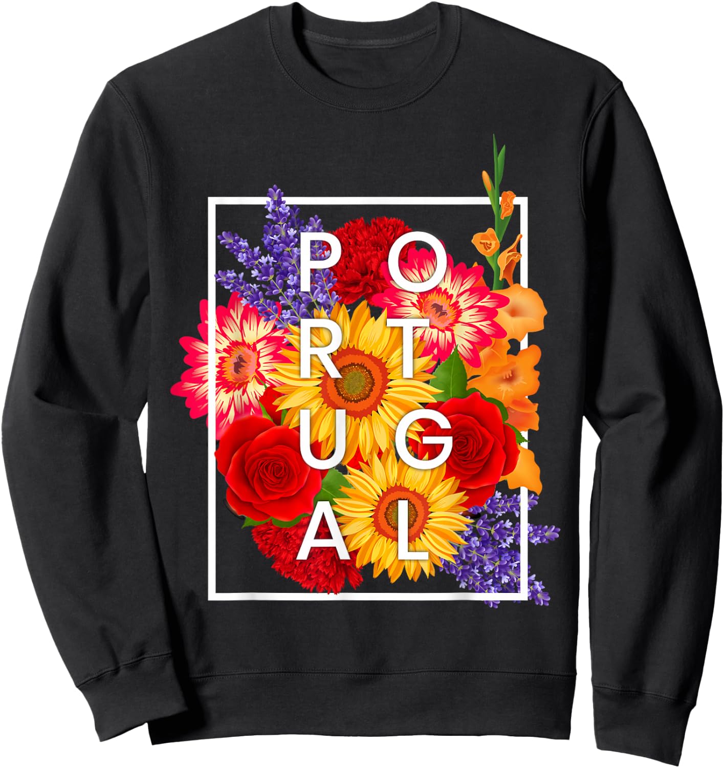 Flowers of Portugal Word Art - Portuguese Pride Sweatshirt - Sweatshirt | Black