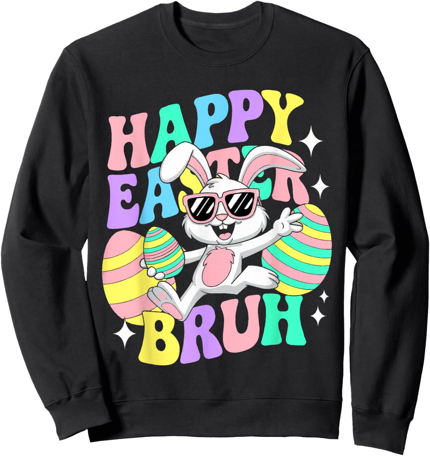 Bruh Easter Shirts for Boys Girls Kids Women Rabbit Eggs Sweatshirt - Sweatshirt | Black