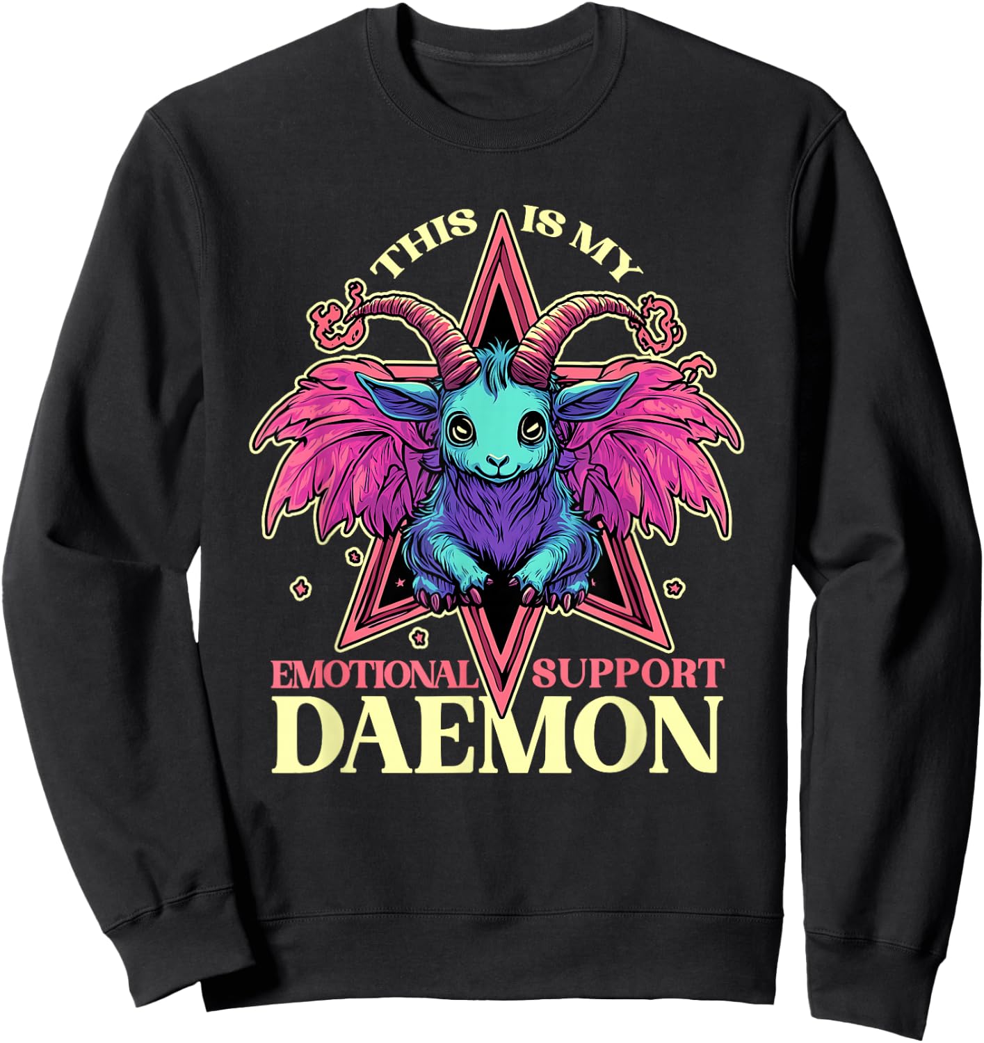 Emotional Support Demon with Cute Goat Daemon Halloween Sweatshirt - Sweatshirt | Black