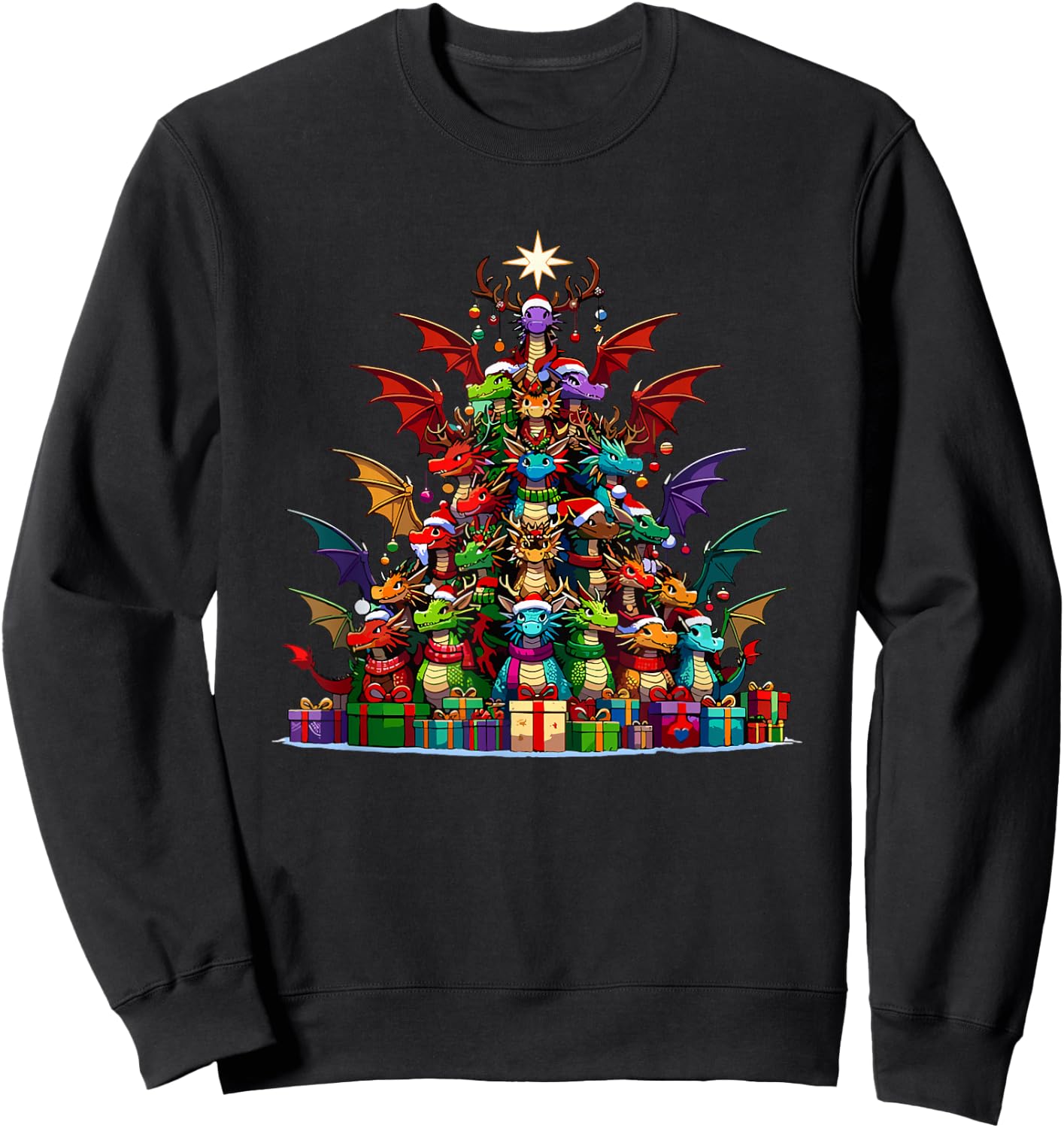 Christmas Tree Dragons Mythical Creature Dragon Sweatshirt - Sweatshirt | Black