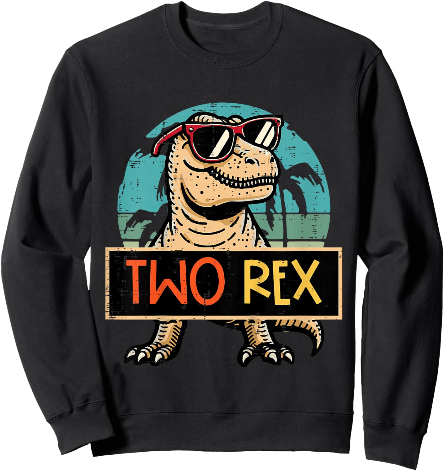 Kids 2nd Birthday Dino Two Rex Trex 2 Year Old Bday Boys Kids Sweatshirt - Sweatshirt | Black