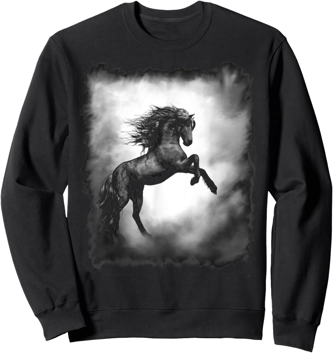 Black Wild Stallion Horse Rearing up with flowing mane Sweatshirt - Sweatshirt | Black