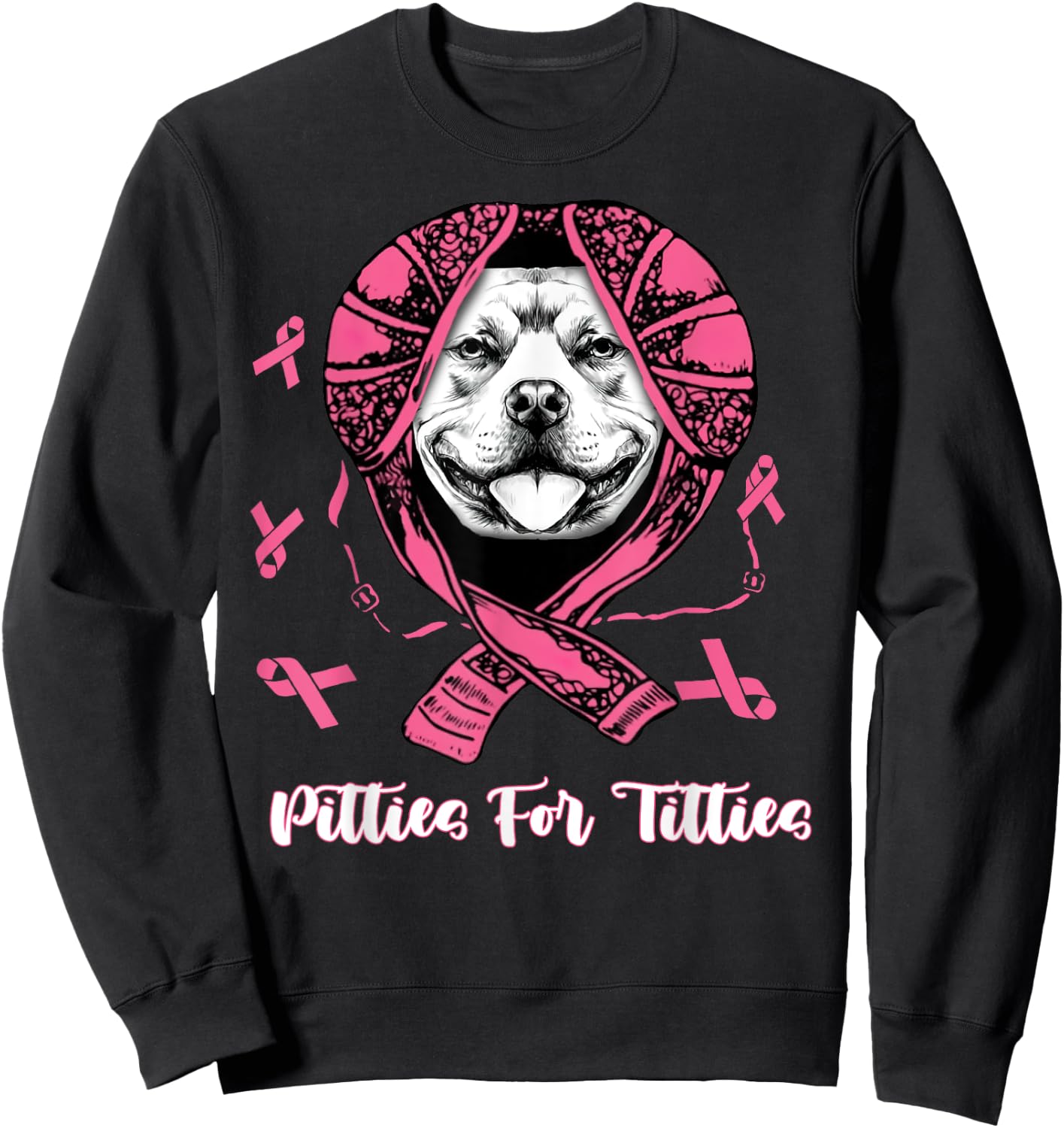 Pitties For Titties Funny Pitbull Breast Cancer Awareness Sweatshirt - Sweatshirt | Black