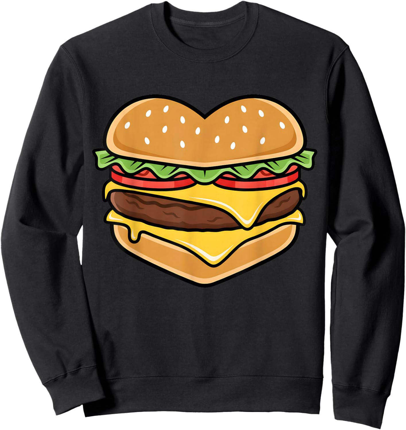 Heart Burger Valentines Funny Cute Women Sweatshirt - Sweatshirt | Black