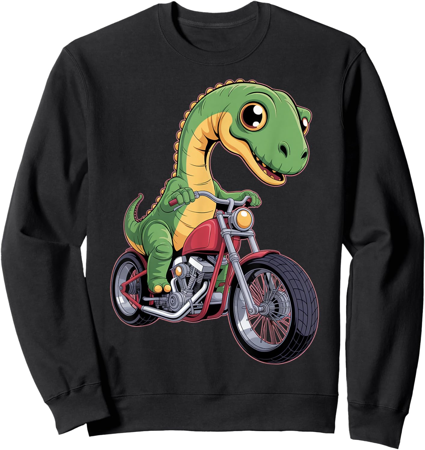 Vibrant Chibi Dinosaur Rider Sweatshirt - Sweatshirt | Black