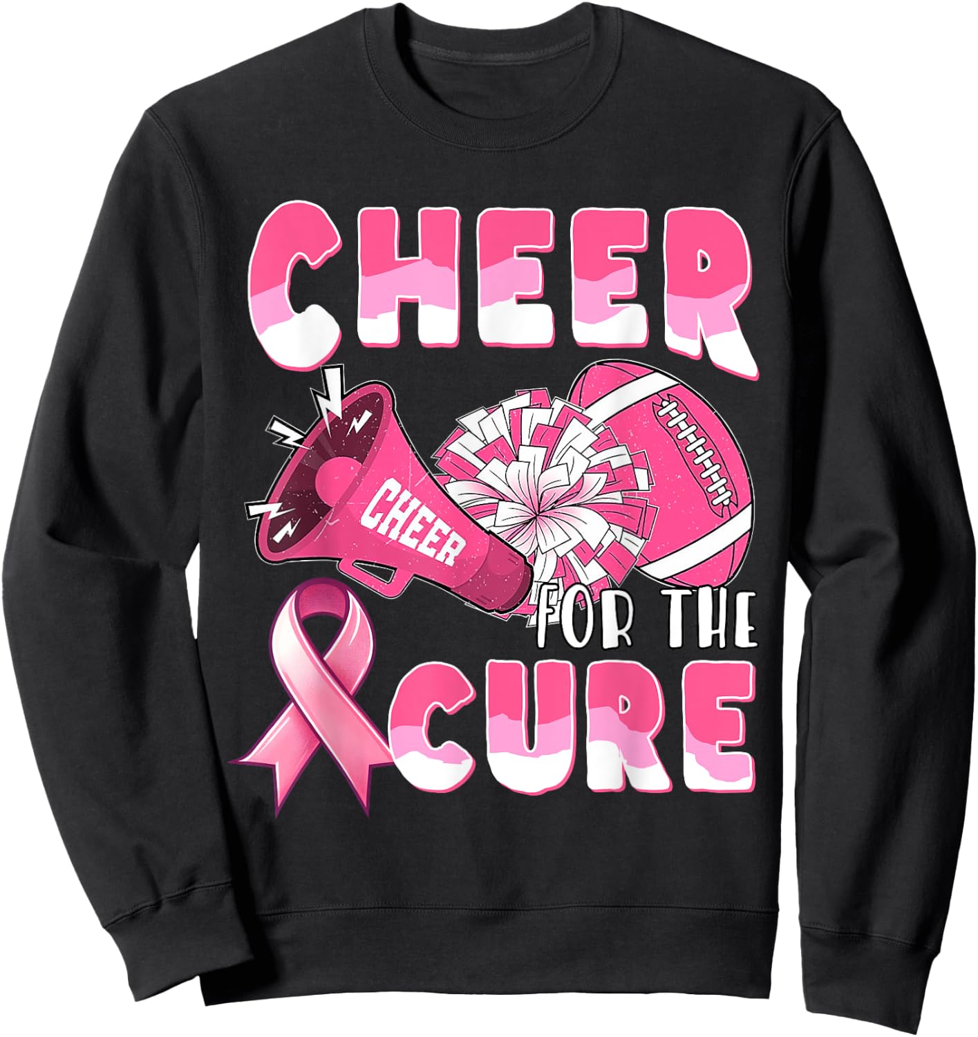Pink Breast Cancer Awareness Cheer for the Cure Football Sweatshirt - Sweatshirt | Black