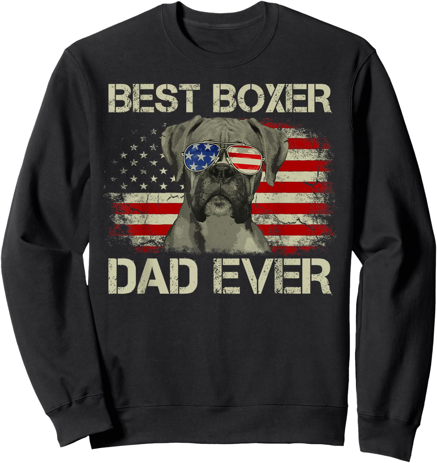 Best Boxer Dad Ever Dog Lover American Flag Gift Sweatshirt - Sweatshirt | Black