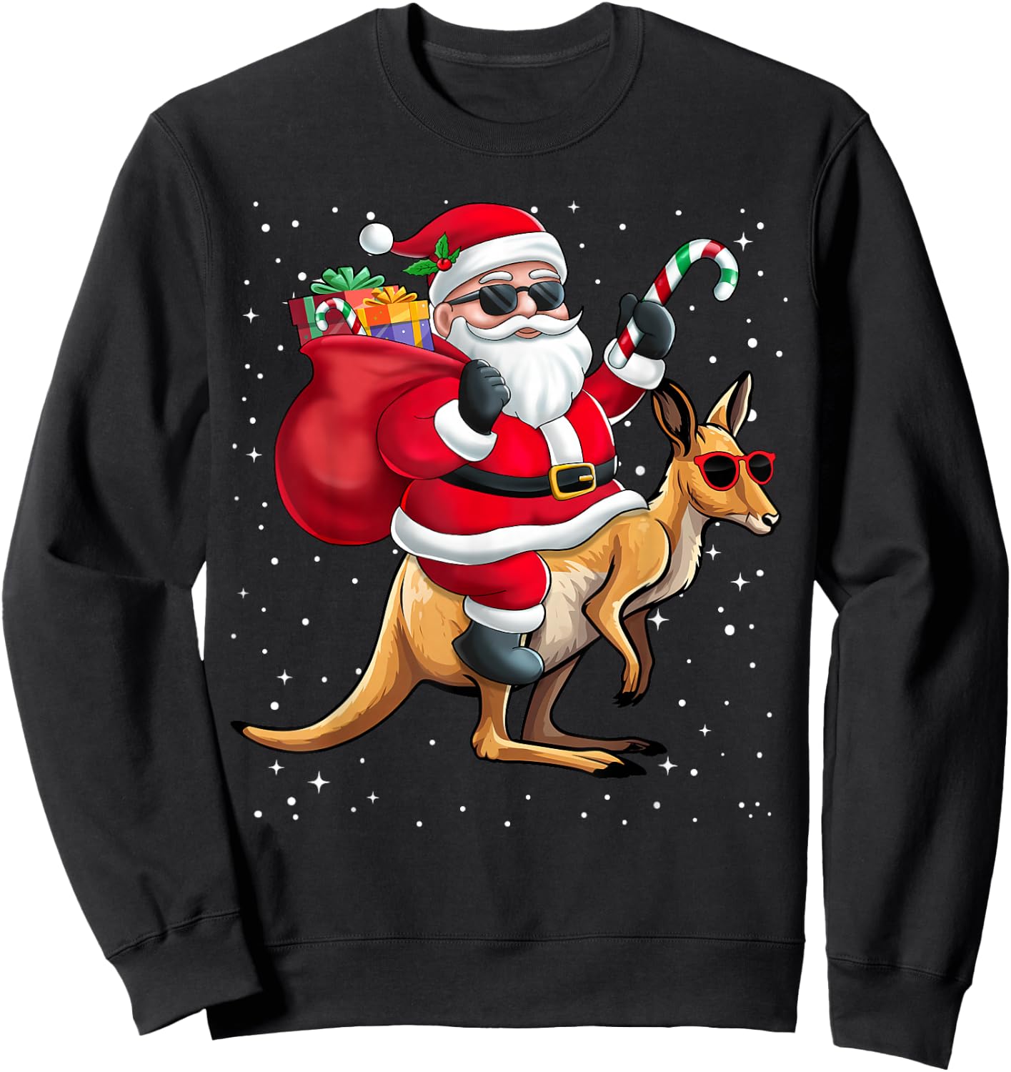 Santa Claus Riding A Kangaroo Christmas Boy Girl Kids Sweatshirt - Sweatshirt | Black
