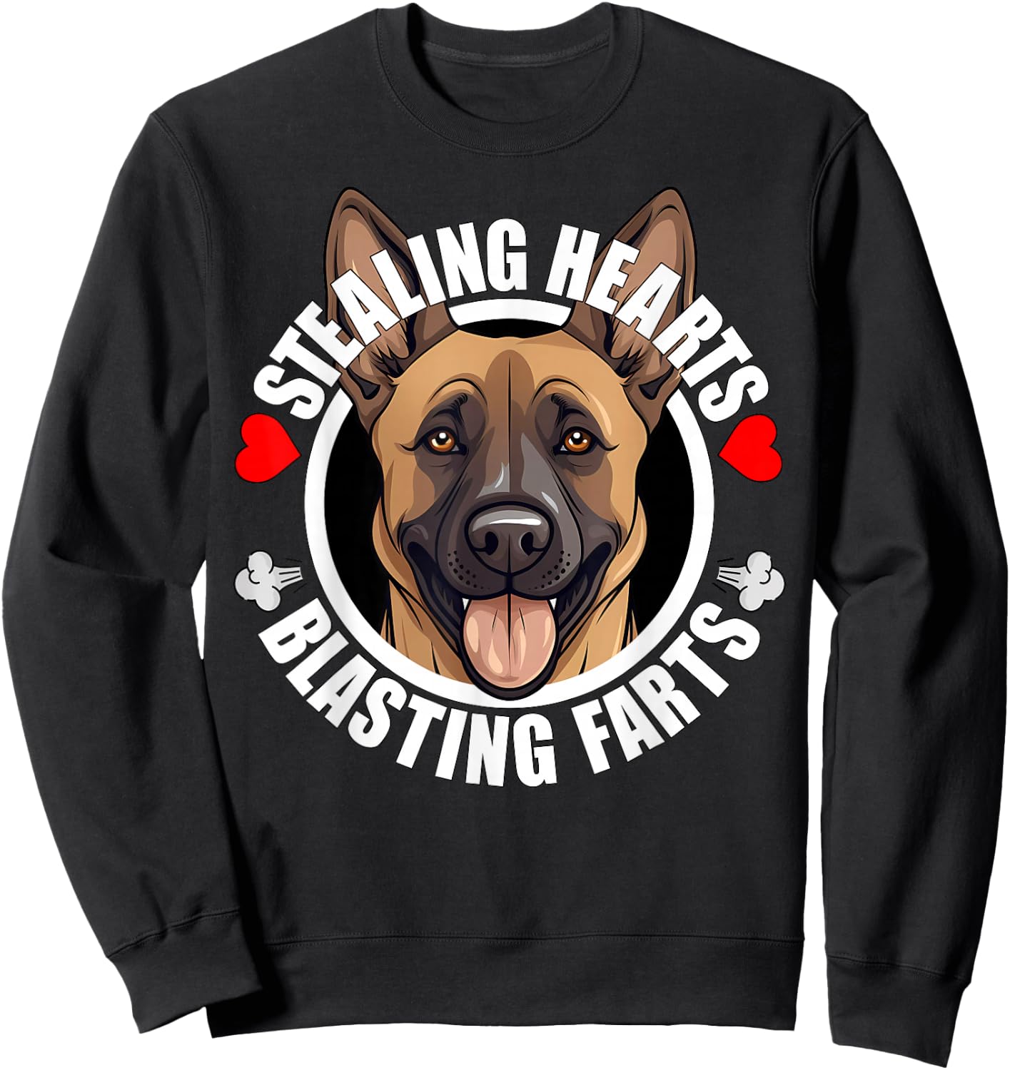 Funny Belgian Malinois Stealing Hearts Blasting Farts Dog Sweatshirt - Sweatshirt | Black