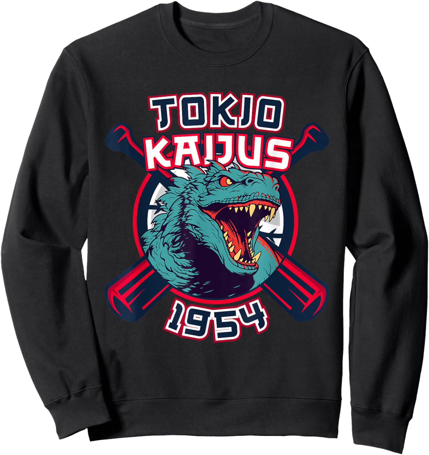 Retro 1954 Baseball Japanese Team Kaijus Fan Sweatshirt - Sweatshirt | Black