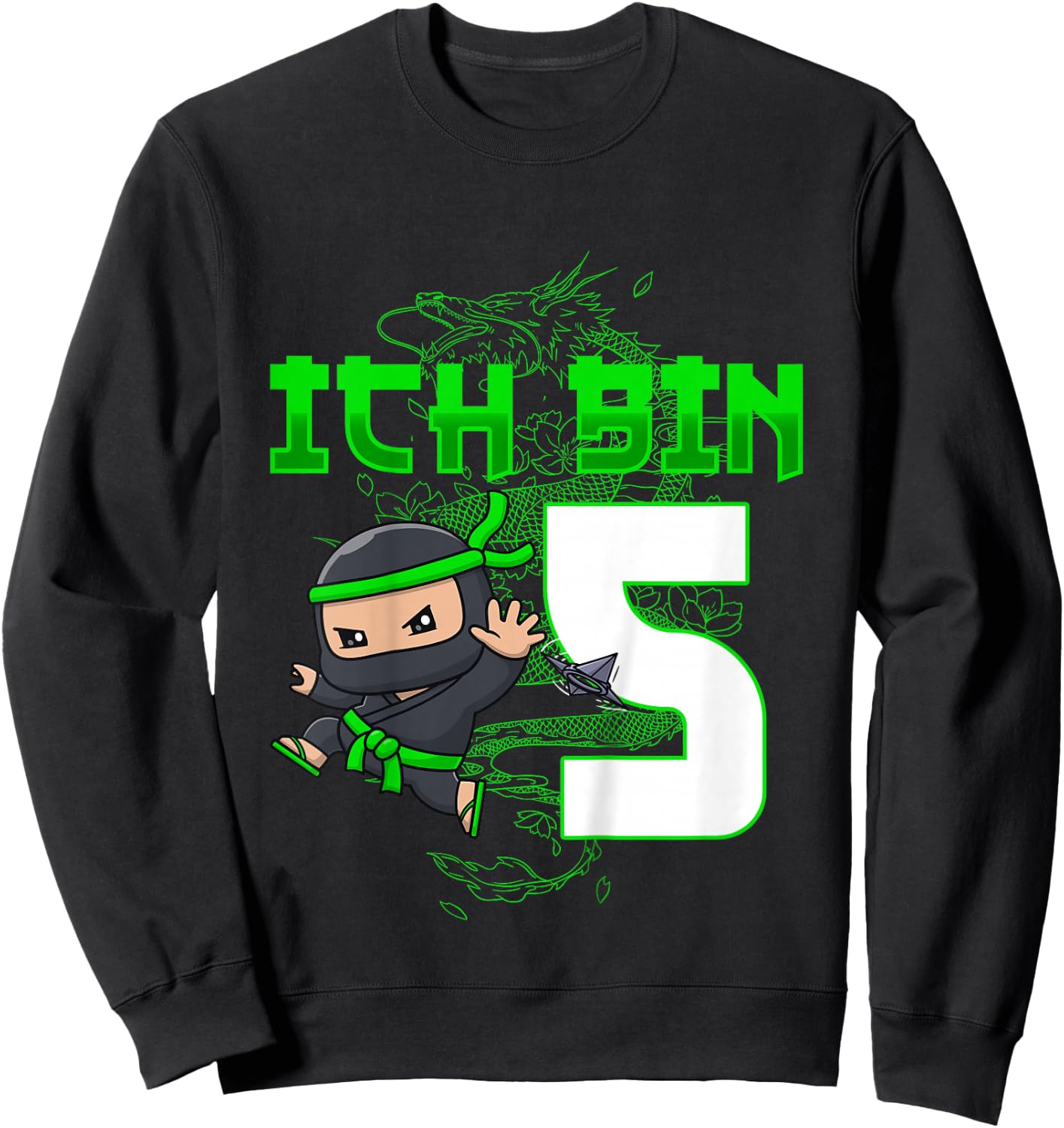 Kids 5th Birthday I Am 5 Years Old Ninja Funny Boy Child , black Sweatshirt - Sweatshirt | Black