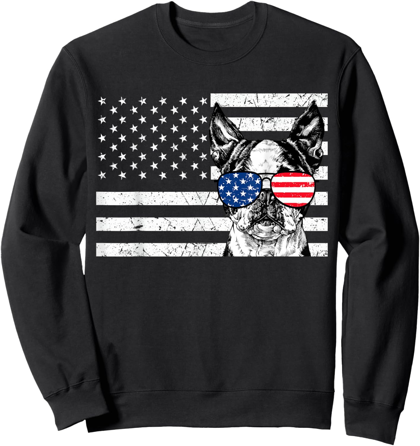 Boston Terrier Dog 4th of July US American Flag Patriotic Sweatshirt - Sweatshirt | Black