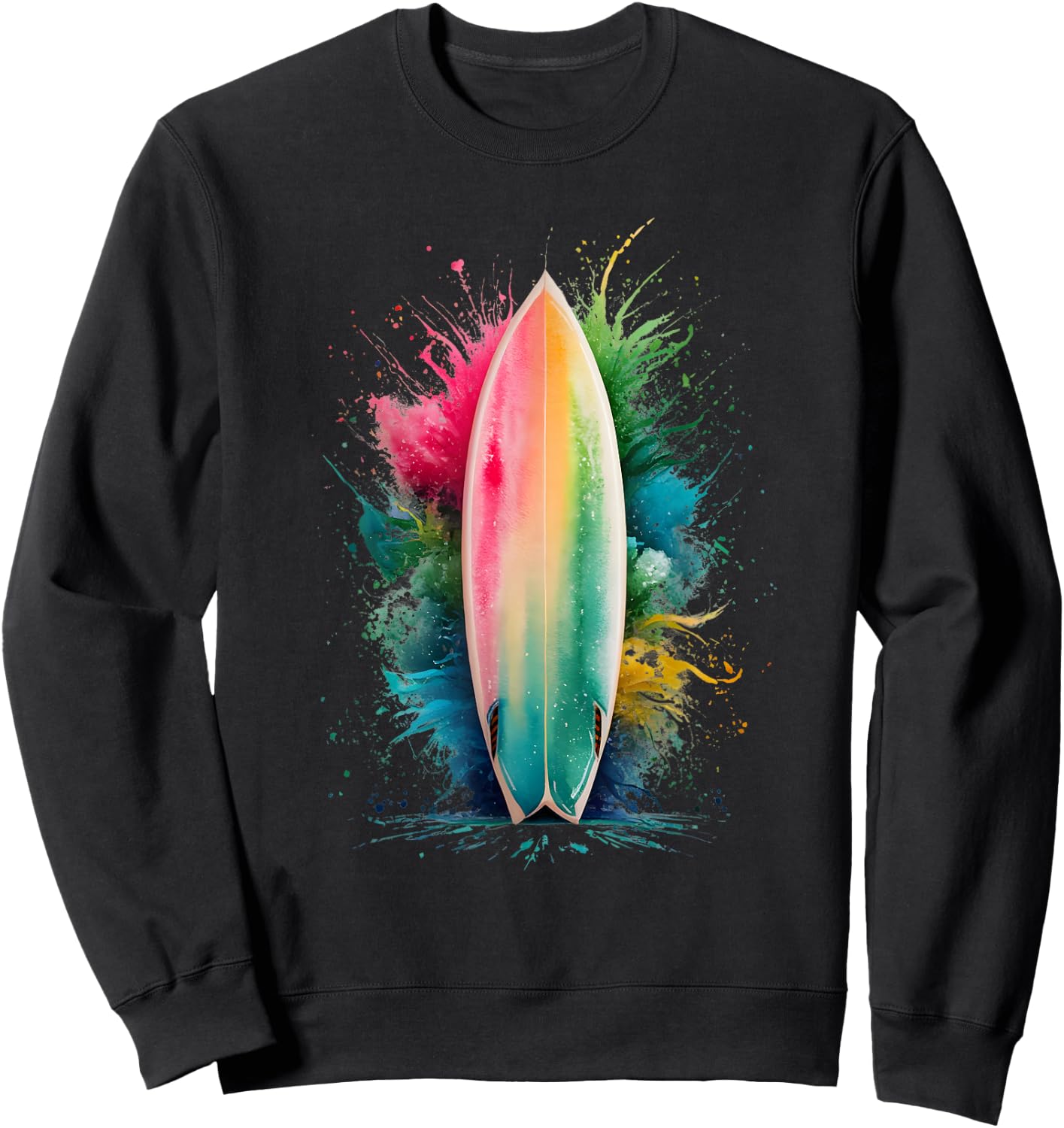 Surfer Herren Damen Bunt Aquarell Surfen Sweatshirt - Sweatshirt | Black