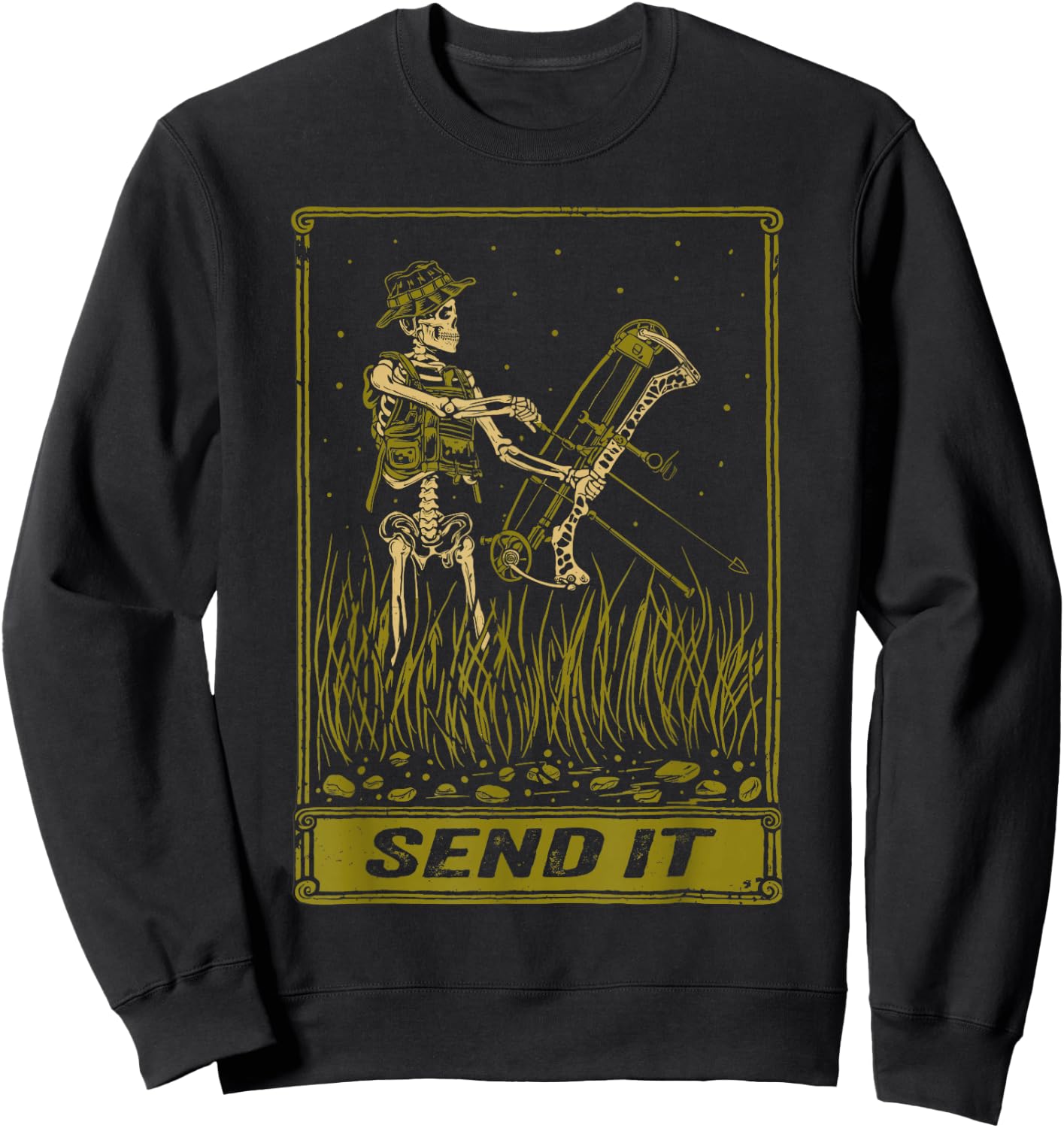 Send It Vintage Bowfishing Skeleton Outdoor Adventure Art Sweatshirt - Sweatshirt | Black