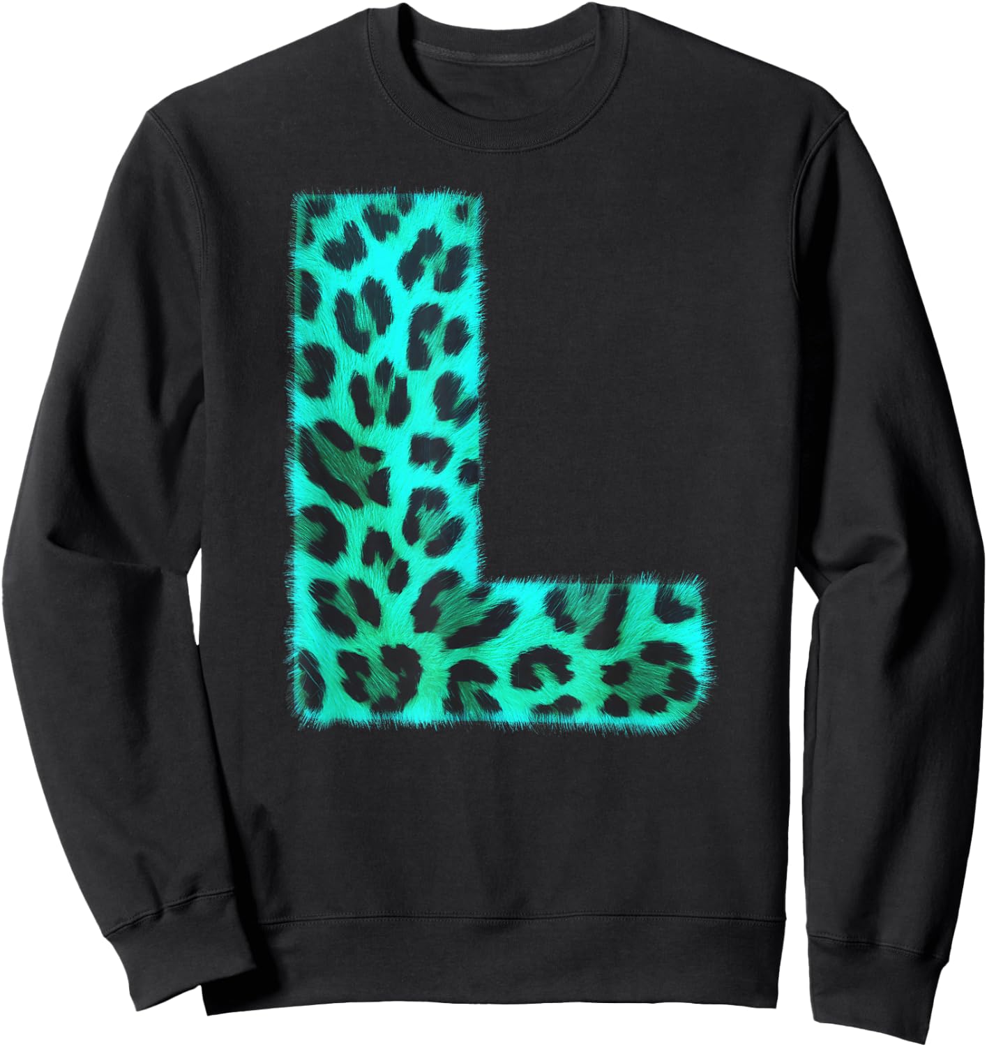 Letter L Cheetah Leopard Print Blue Initial Zebra Matching Sweatshirt - Sweatshirt | Black