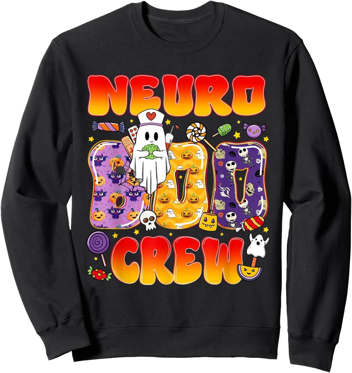 Neuro Boo Crew Neuro Nurse Funny Halloween Sweatshirt - Sweatshirt | Black