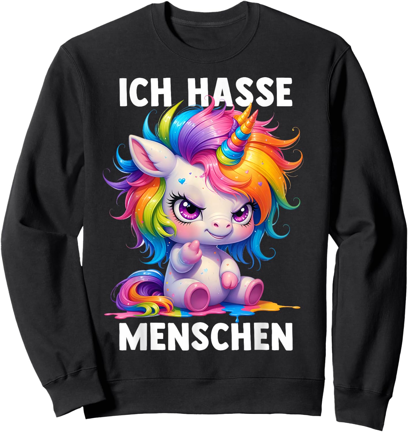 Misantroph with German Text "Ich Hasse Menschen" (German Language), black Sweatshirt - Sweatshirt | Black