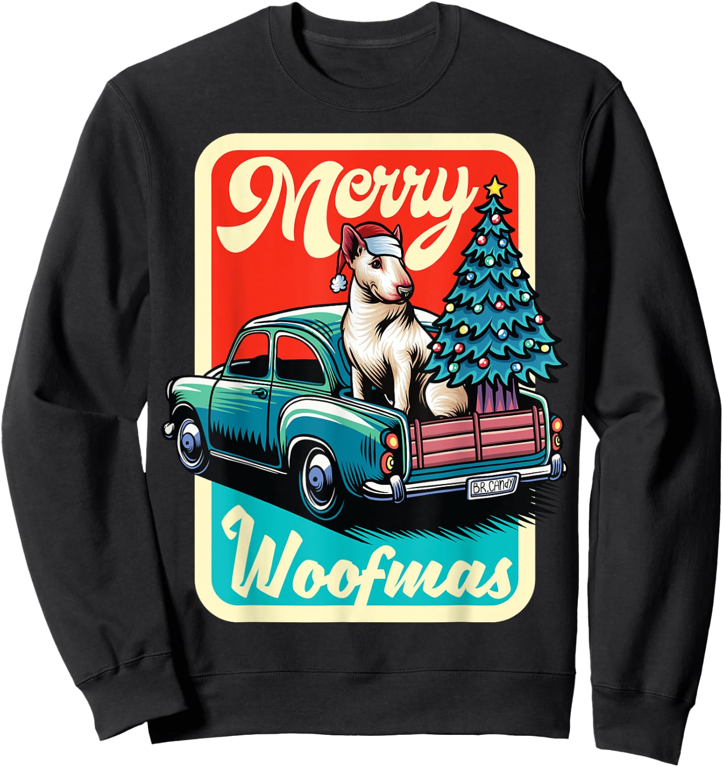 Bull Terrier Merry Christmas Tree Truck Dog X-Mas Sweatshirt - Sweatshirt | Black