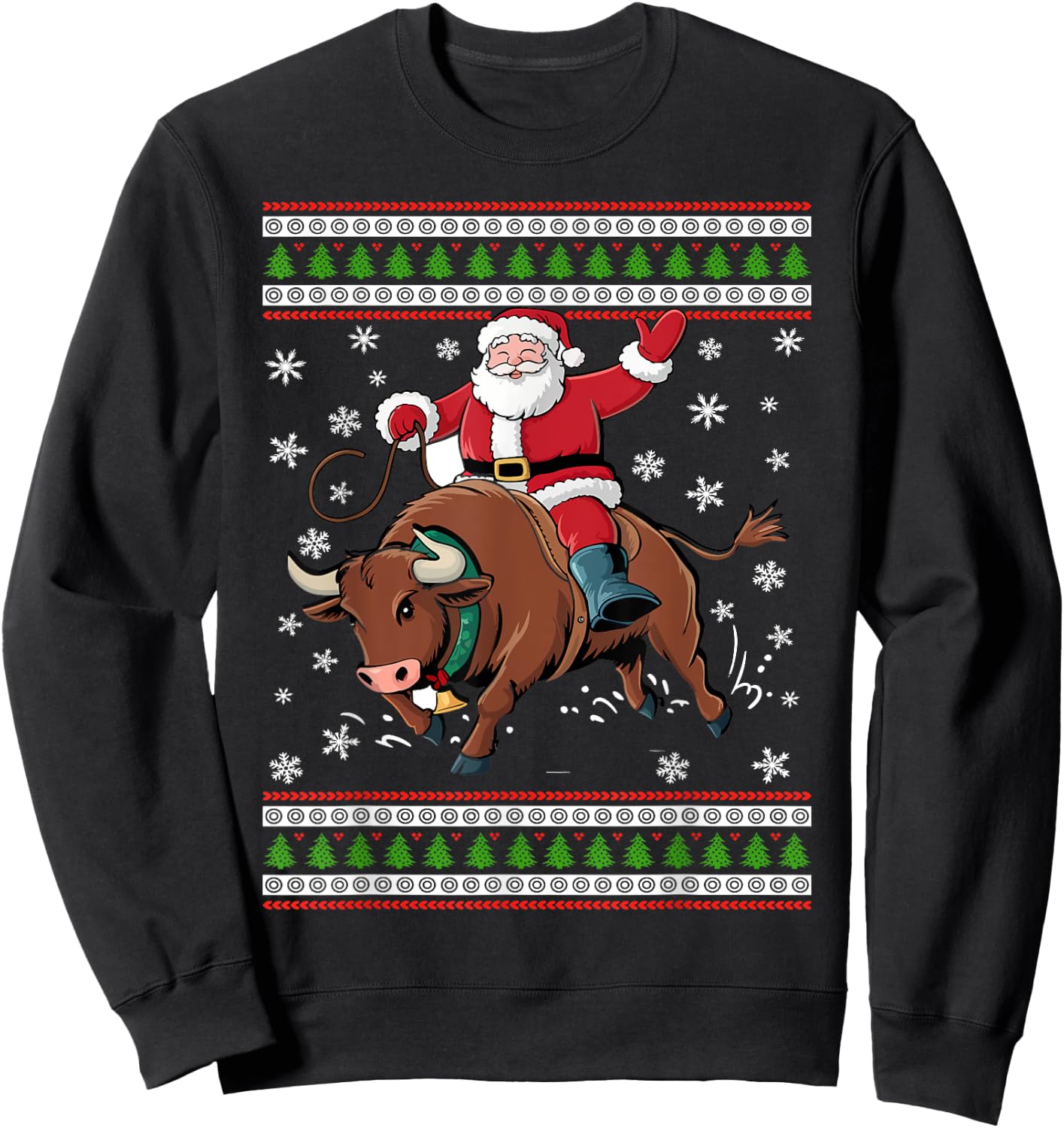 Christmas Santa Riding A Bull Funny Xmas Animal Lover Sweatshirt - Sweatshirt | Black