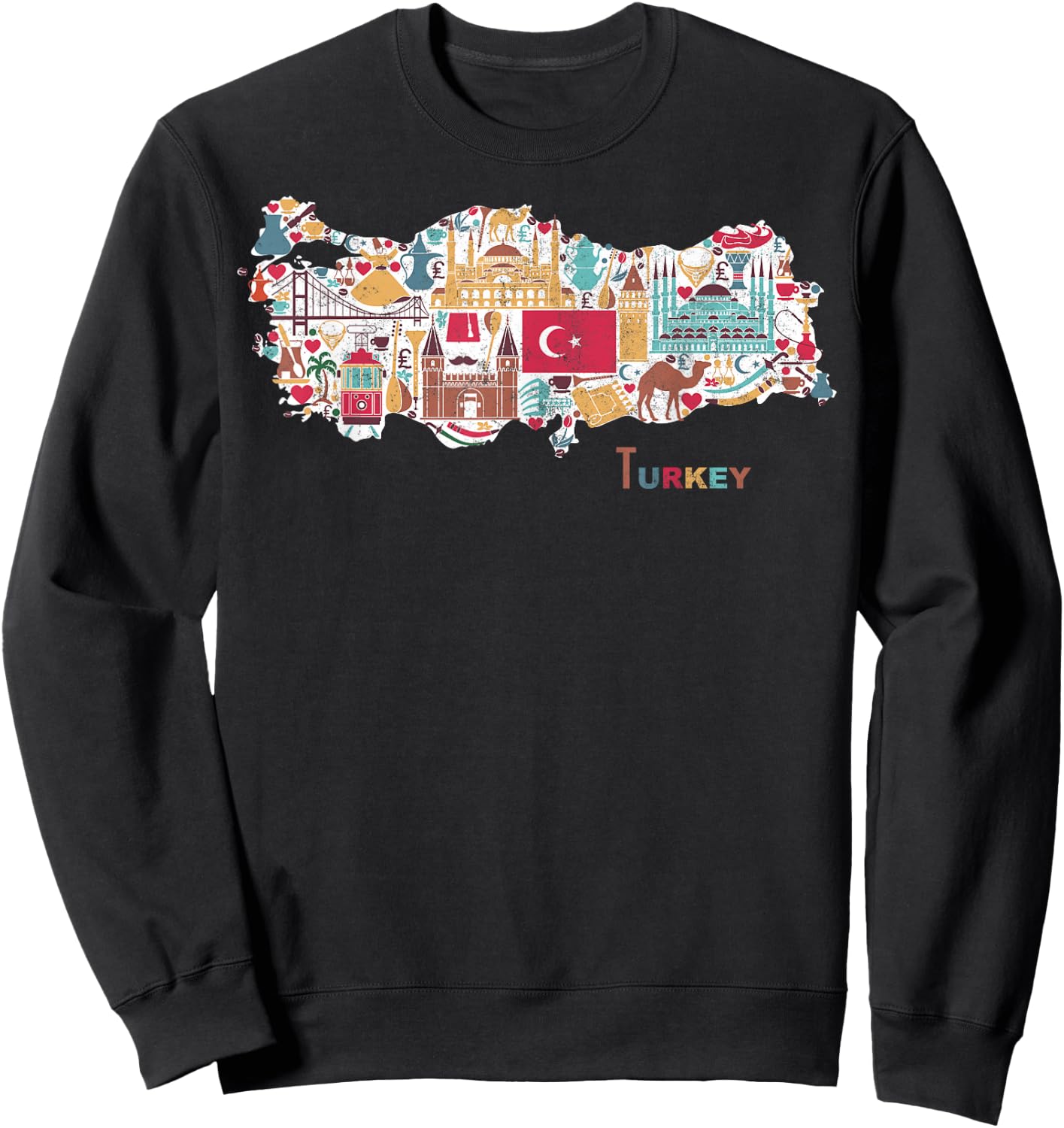 Travel Europe Asia Istanbul Turkey Map Turkish Vacation Sweatshirt - Sweatshirt | Black