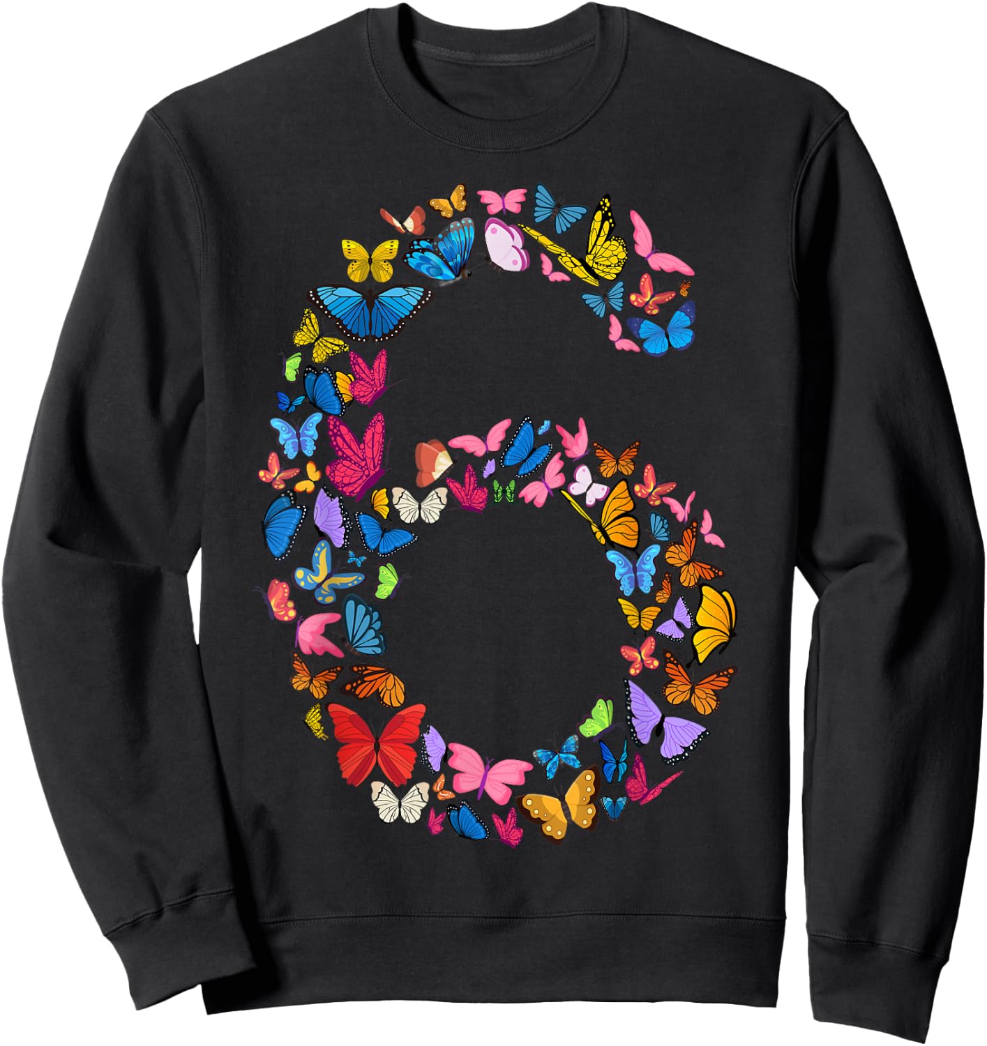 6th Birthday Butterflies 6 Years Old Girl Butterfly Lover , black Sweatshirt - Sweatshirt | Black