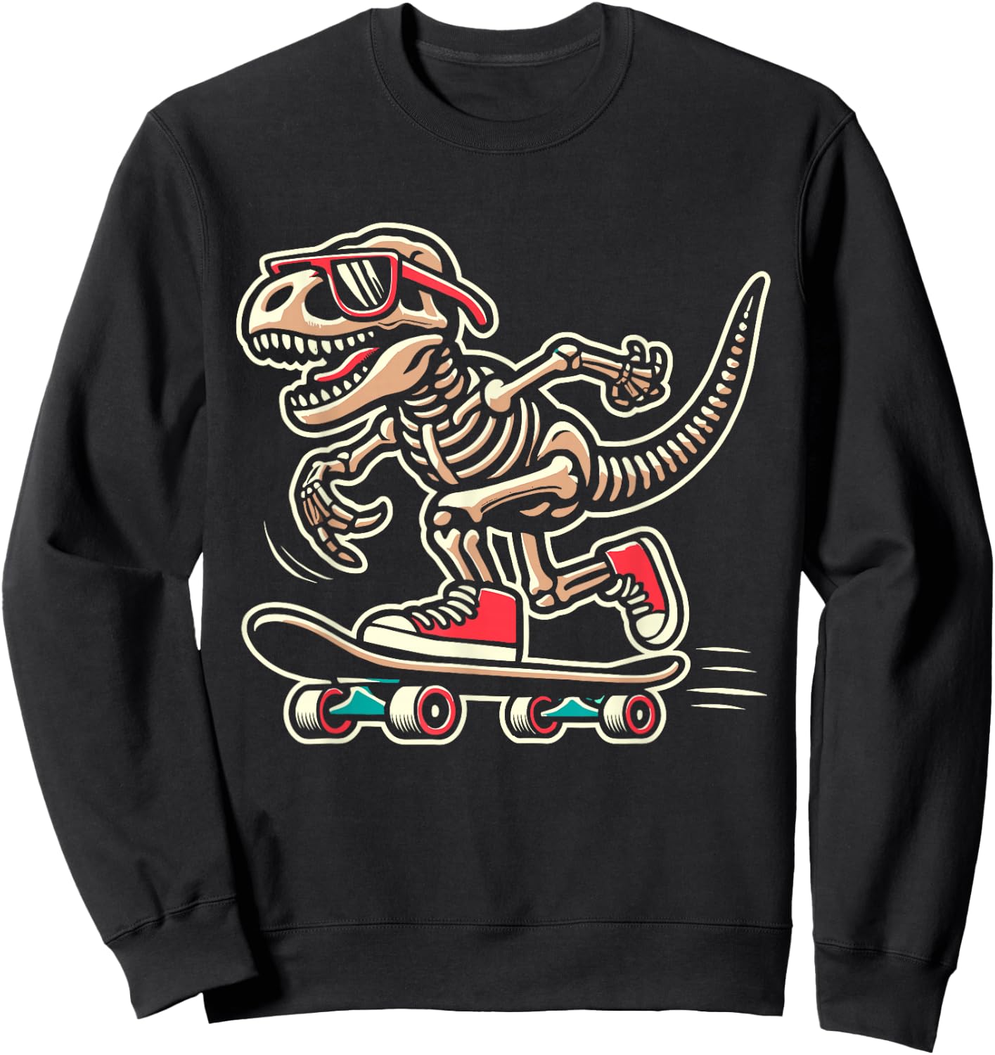 Retro T-Rex Skeleton Dinosaur Skateboarding Boys Sweatshirt - Sweatshirt | Black
