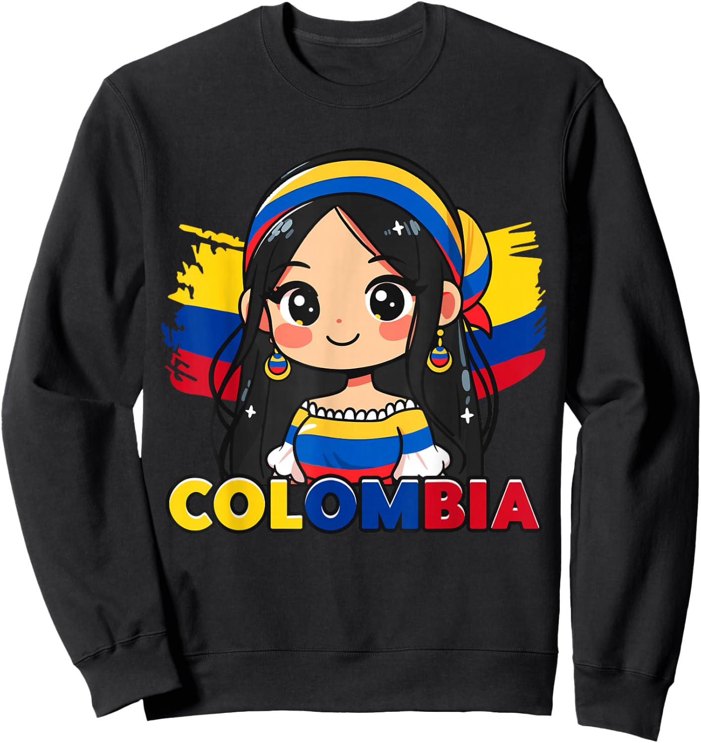 Colombian Girl Cute Colombia Flag Sweatshirt - Sweatshirt | Black