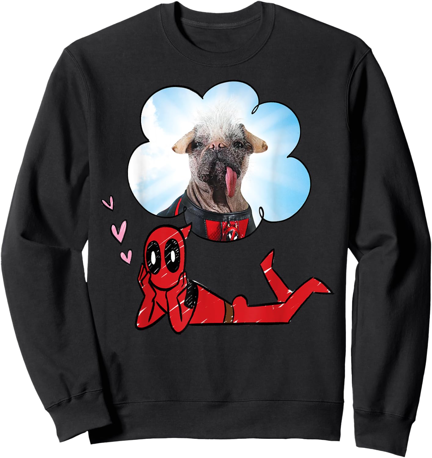 Marvel Deadpool & Wolverine Dreaming of Dogpool Doodle , Black, S Sweatshirt - Sweatshirt | Black