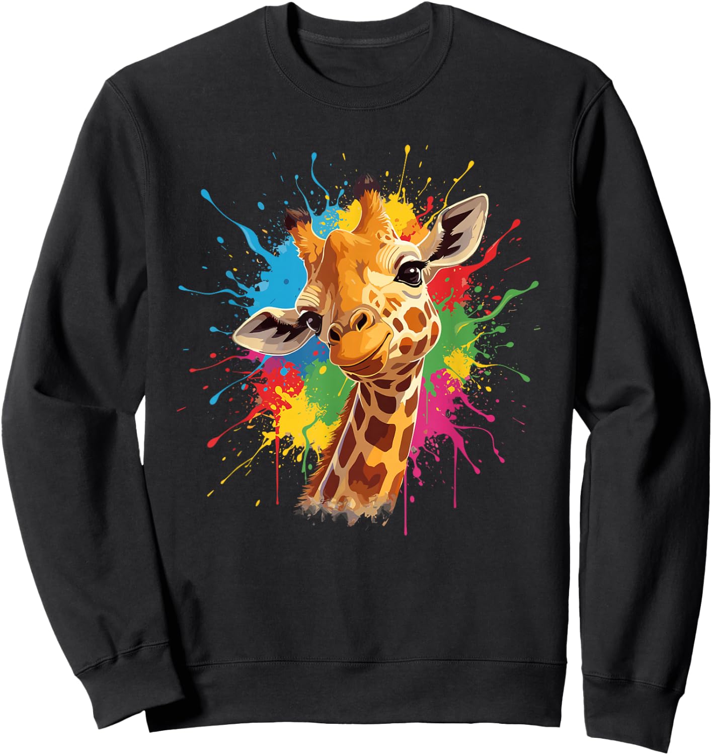Cute Colorful Giraffe Rainbow Splash Safari Animal Sweatshirt - Sweatshirt | Black