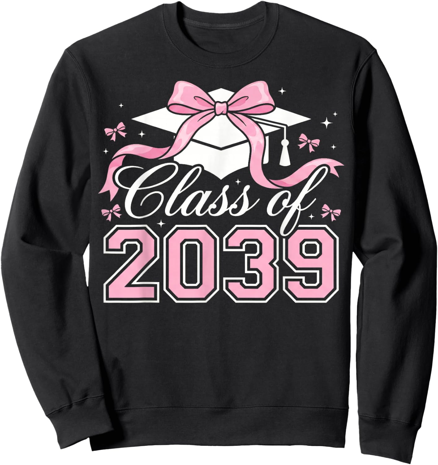 Class of 2039 Grow with Me 2039 Graduation Pink Bow Girls Sweatshirt - Sweatshirt | Black