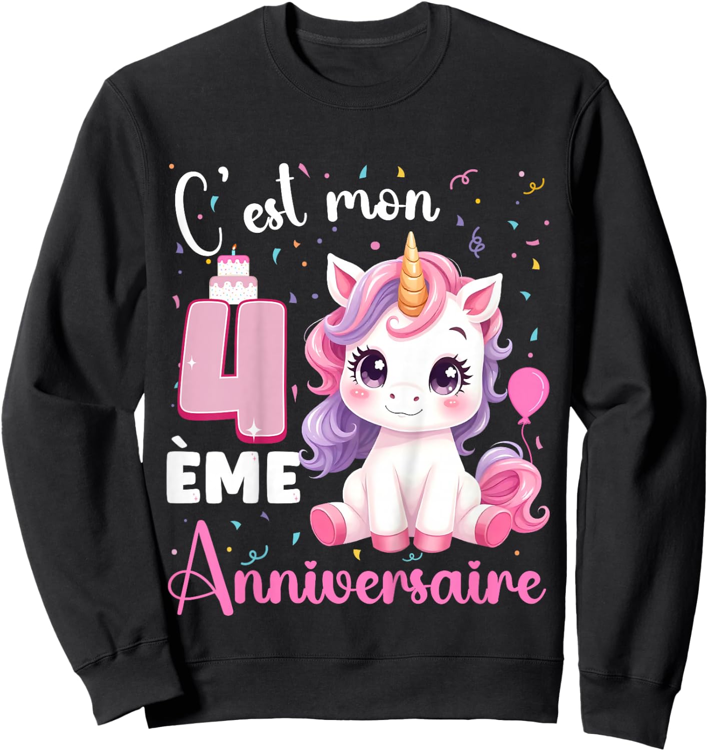 Enfant C'est Mon 4 ème Anniversaire Unicorn Birthday 4 Years , Black, 2 Sweatshirt - Sweatshirt | Black