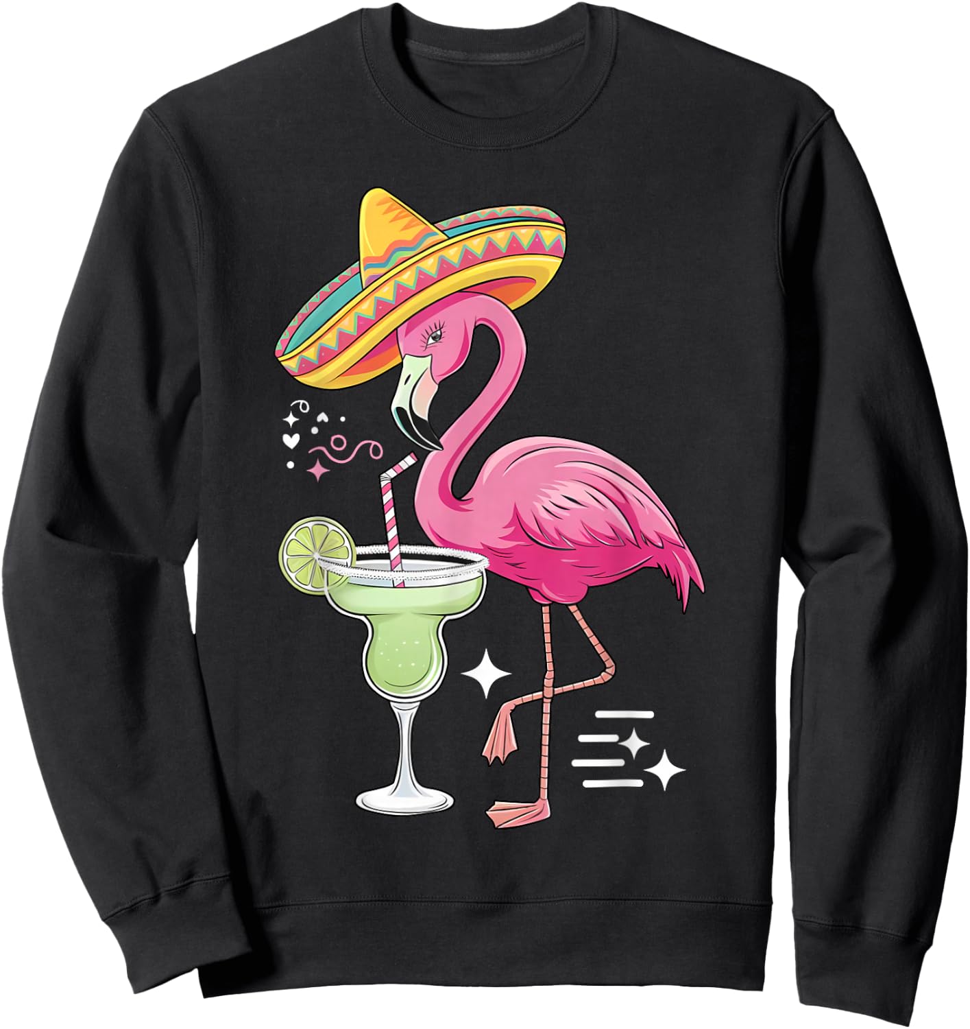 Flamingo Mexican Cinco De Mayo Poncho Drinking Margarita Sweatshirt - Sweatshirt | Black