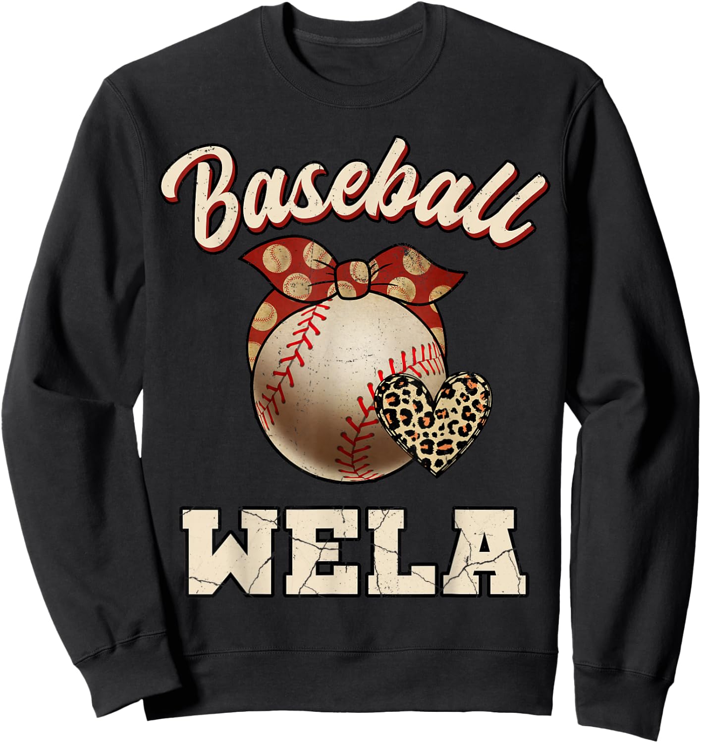 Baseball Wela Bandana Leopard Heart Fans Mother's Day Sweatshirt - Sweatshirt | Black